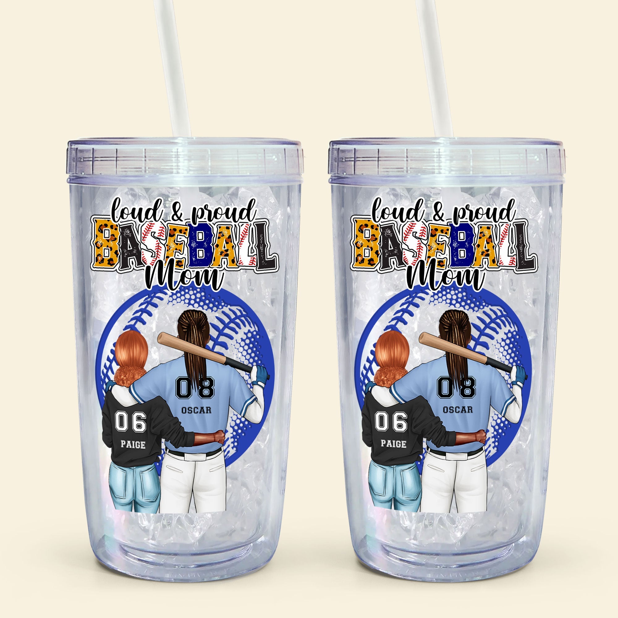 Loud & Proud Baseball Mom - Personalized Acrylic Insulated Tumbler With Straw