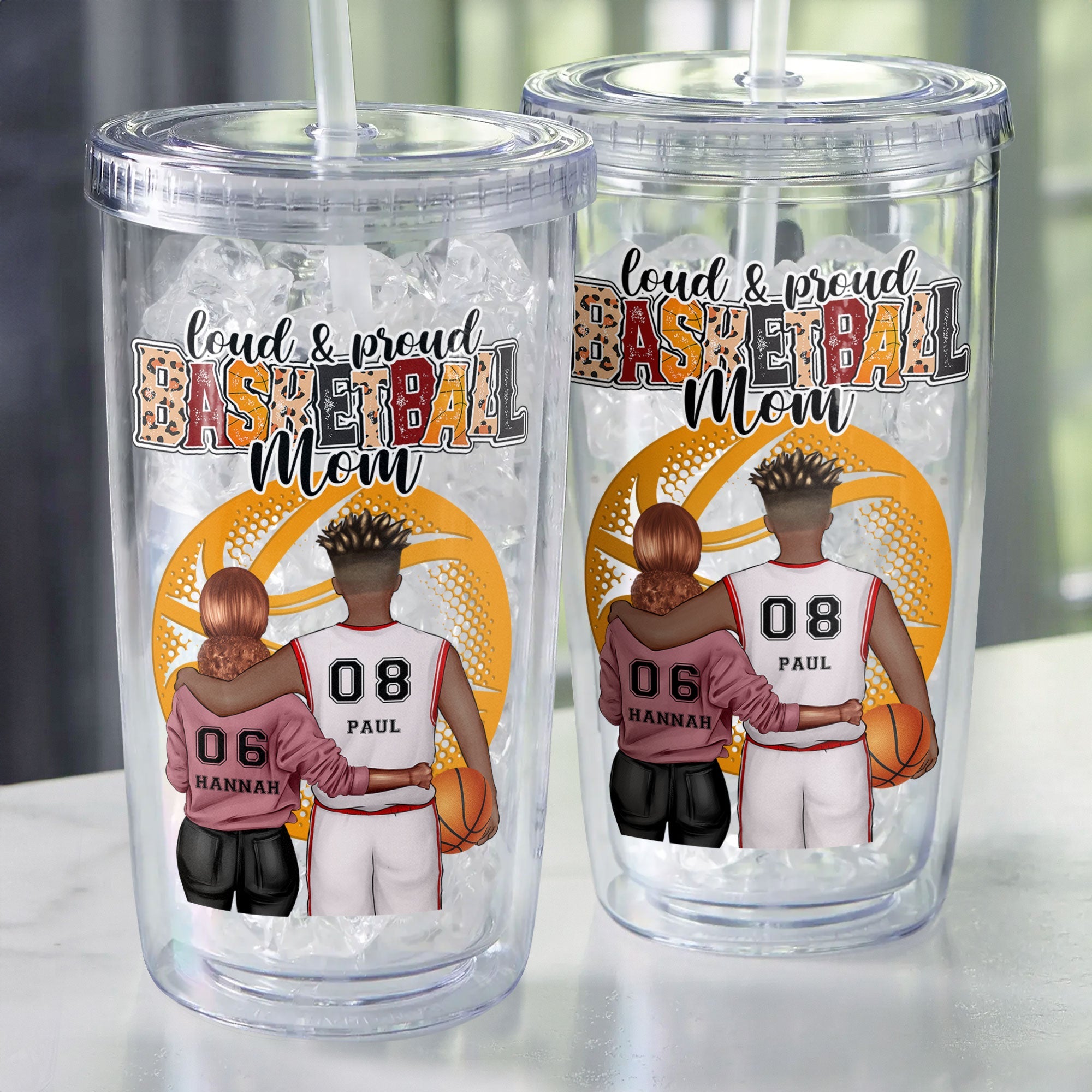 Loud & Proud Basketball Mom - Personalized Acrylic Insulated Tumbler With Straw