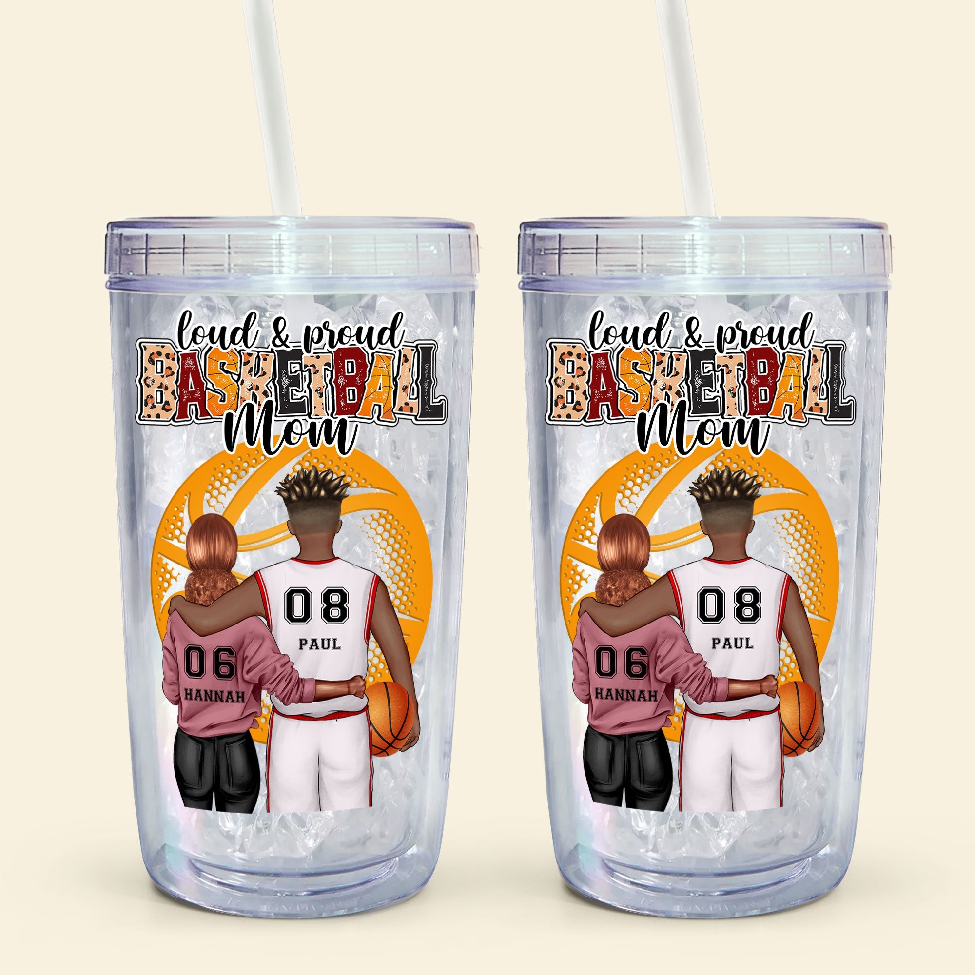 Loud & Proud Basketball Mom - Personalized Acrylic Insulated Tumbler With Straw