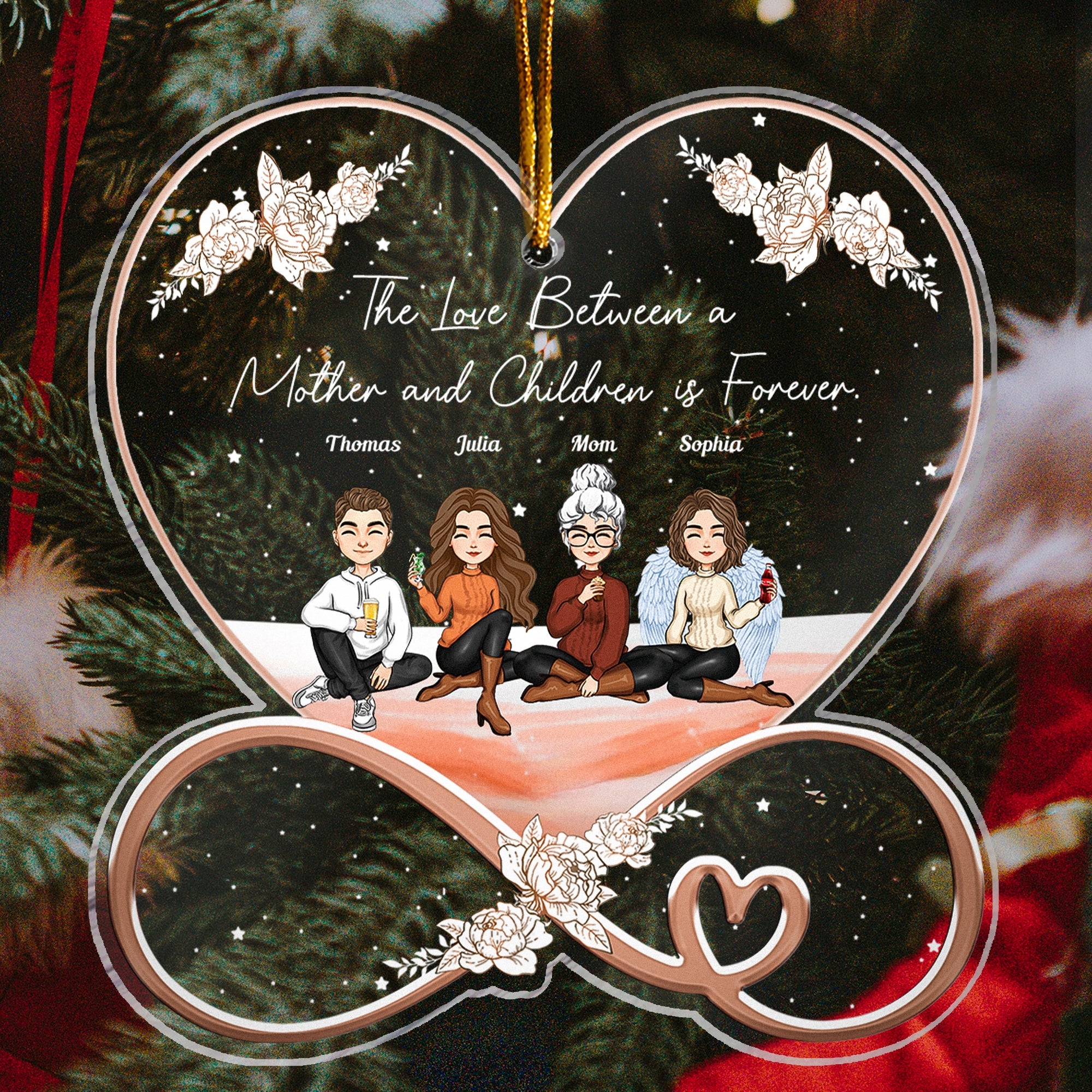 Love Between A Mother And Children - Personalized Infinity Shaped Acrylic Ornament