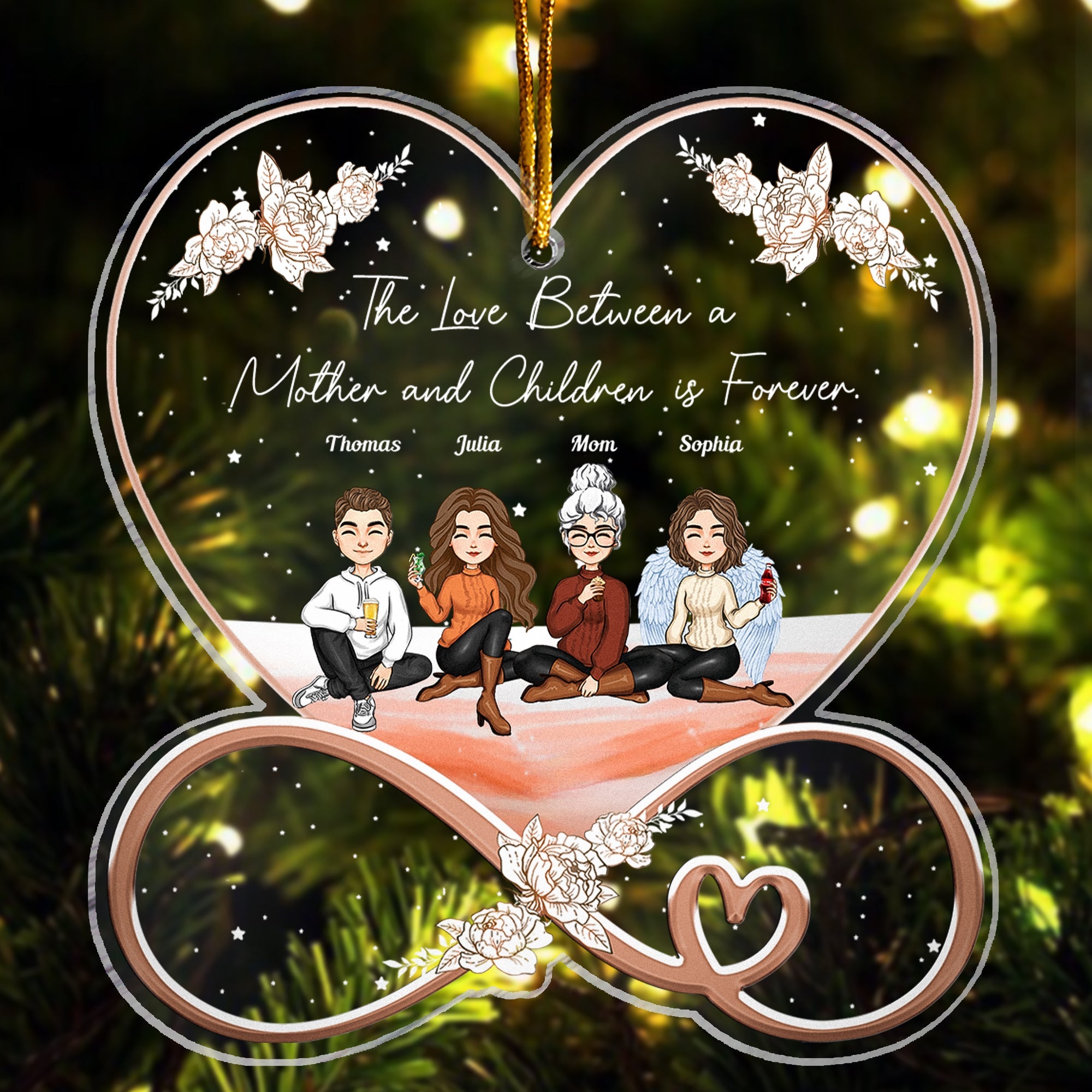 Love Between A Mother And Children - Personalized Infinity Shaped Acrylic Ornament