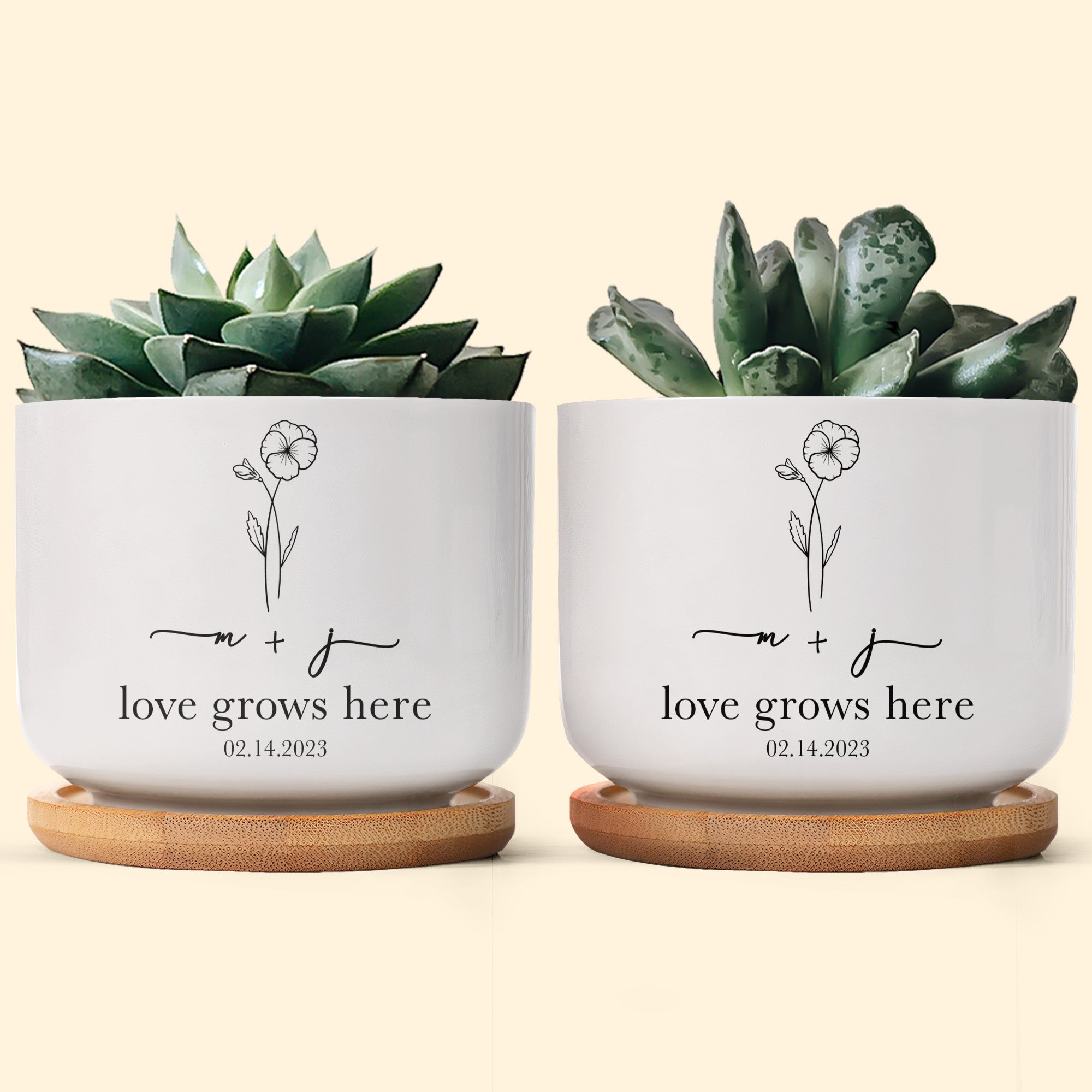 Love Grows Here Engagement Gift - Personalized Ceramic Plant Pot