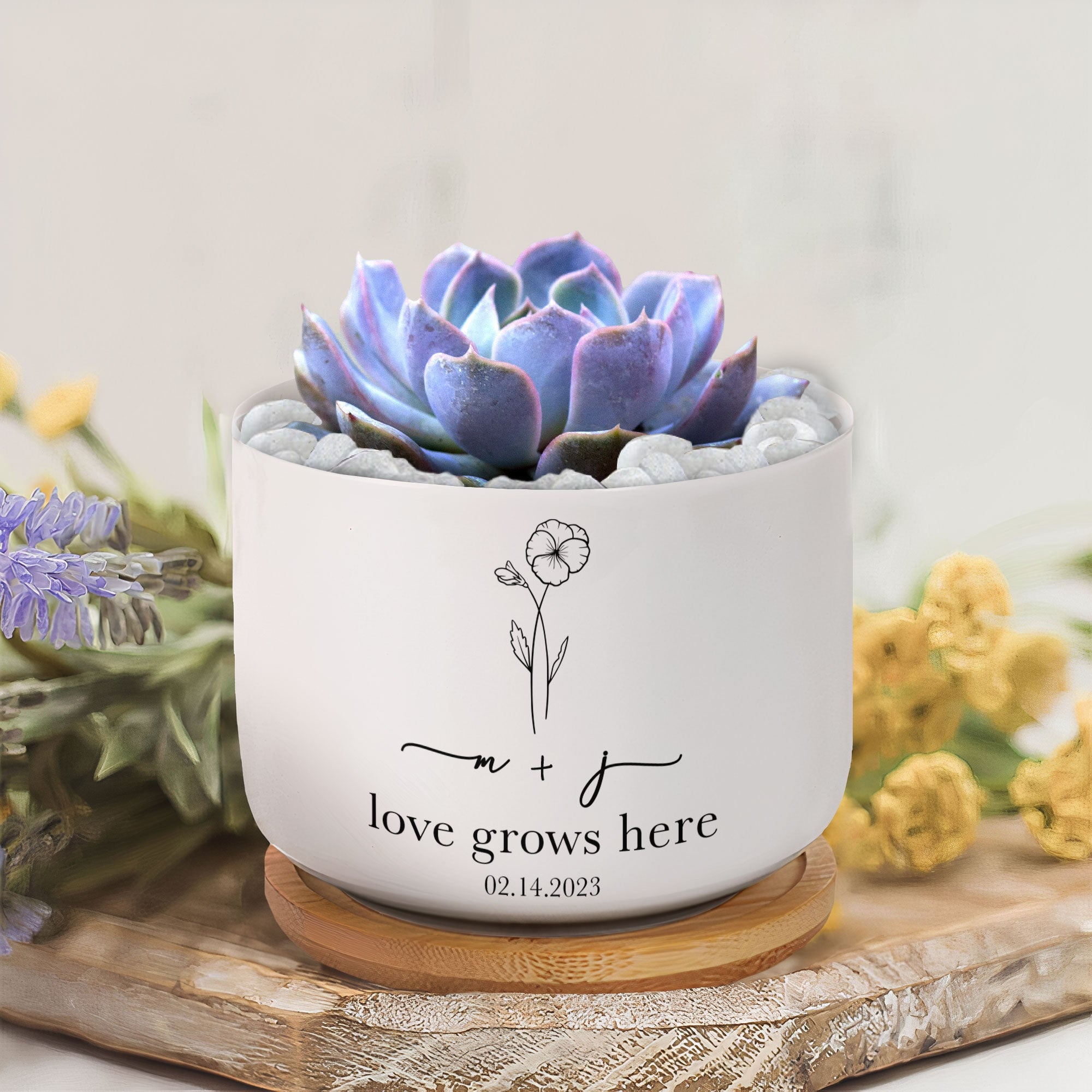 Love Grows Here Engagement Gift - Personalized Ceramic Plant Pot