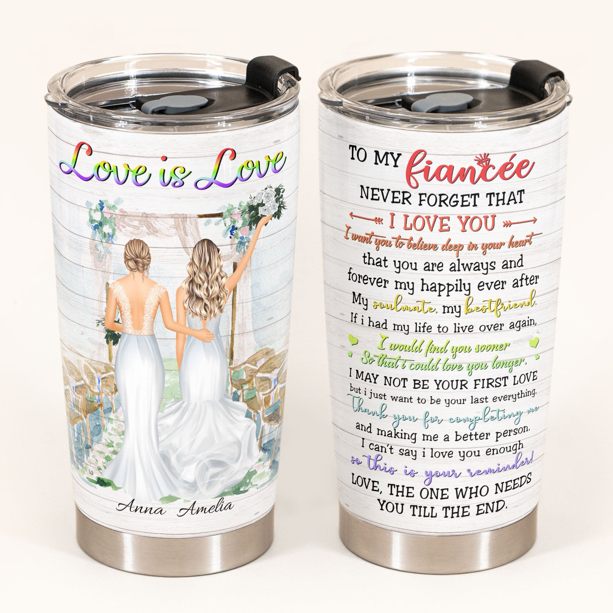 Love Is Love - Personalized Tumbler Cup - Anniversary Gift For Couple - Bride