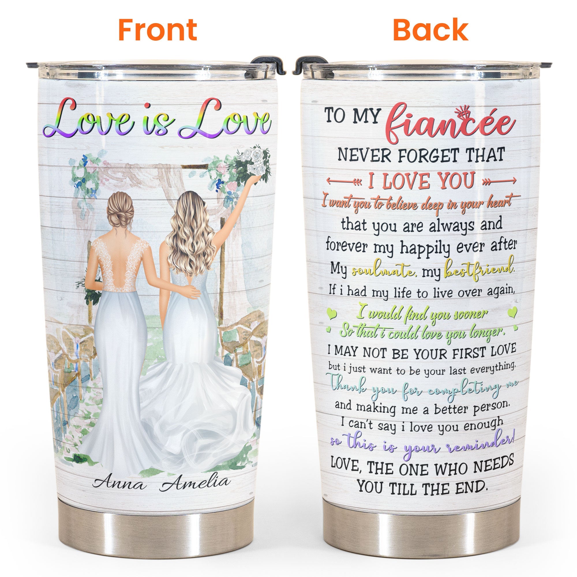 Love Is Love - Personalized Tumbler Cup - Anniversary Gift For Couple - Bride