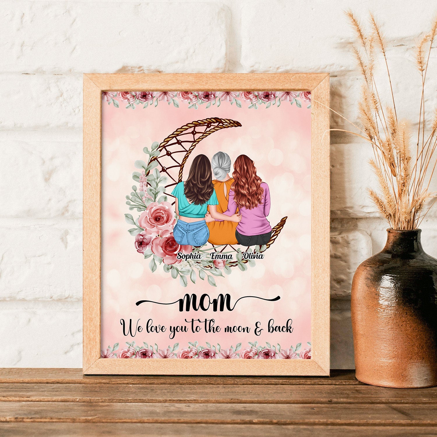 Love Mom To The Moon And Back - Personalized Poster - Birthday Mother's Day Gift For Mom - Gift From Daughters