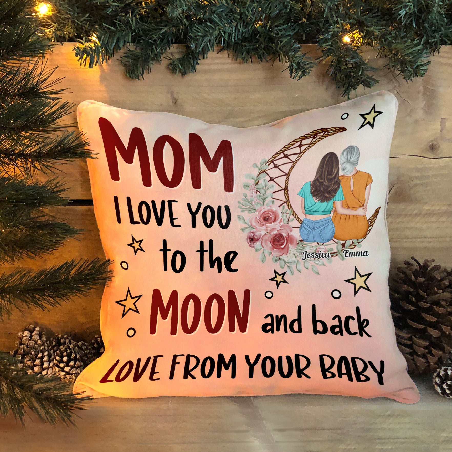 Love You To The Moon And Back - Personalized Pillow (Insert Included) - Birthday Mother's Day Gift For Mom, Mother-in-law, Bonus Mom - Gift From Daughter