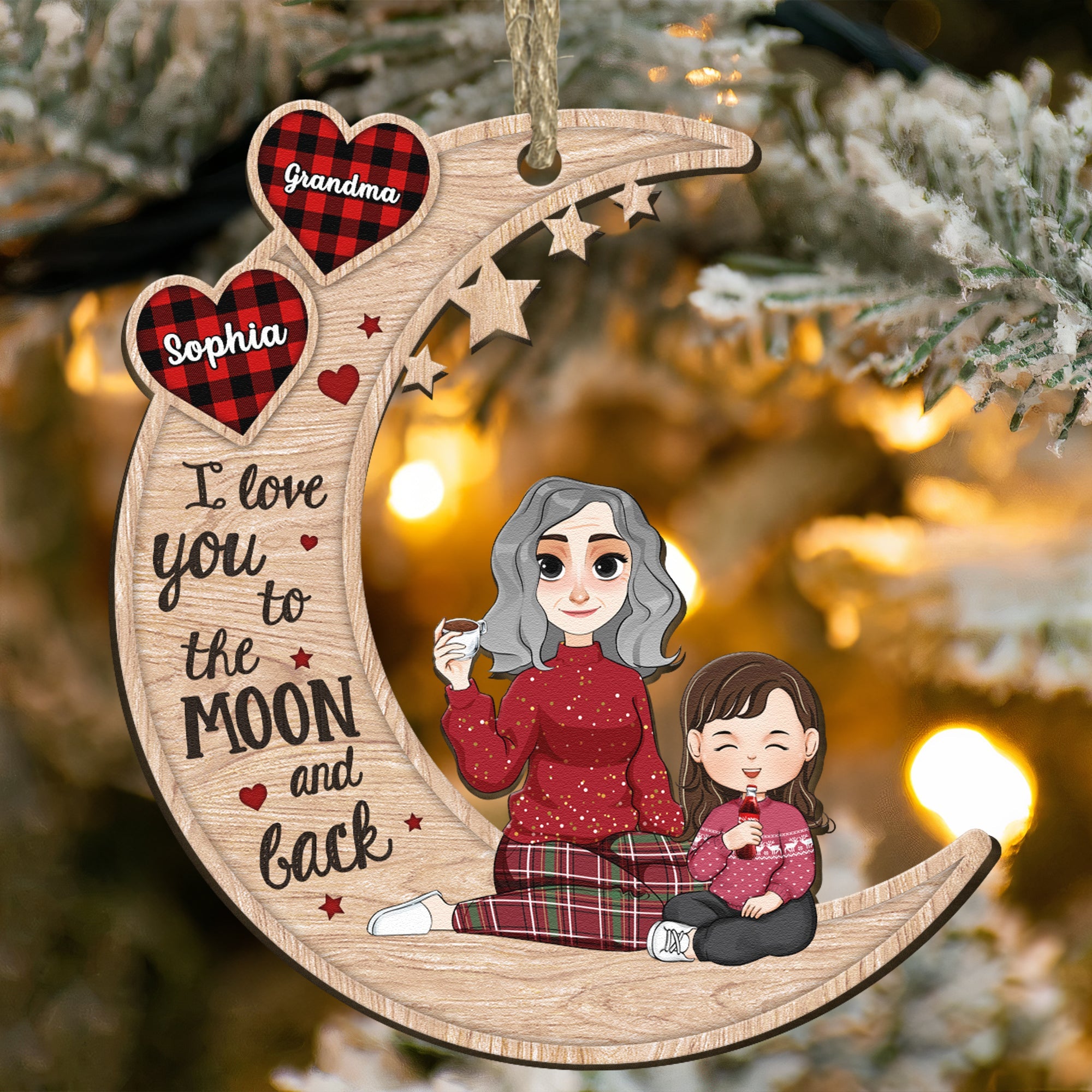 Love You To The Moon And Back - Ver 2 - Personalized Wooden Ornament