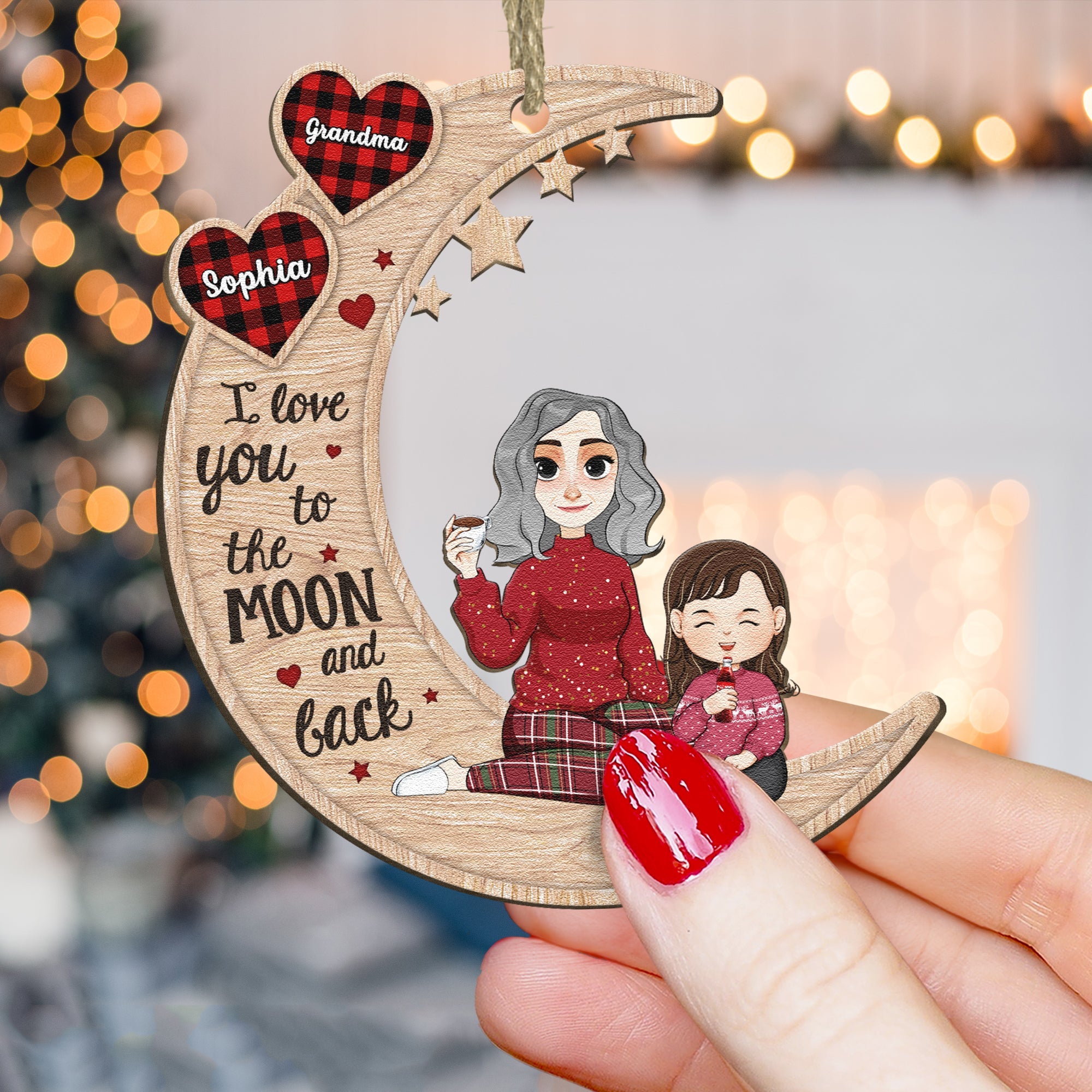 Love You To The Moon And Back - Ver 2 - Personalized Wooden Ornament