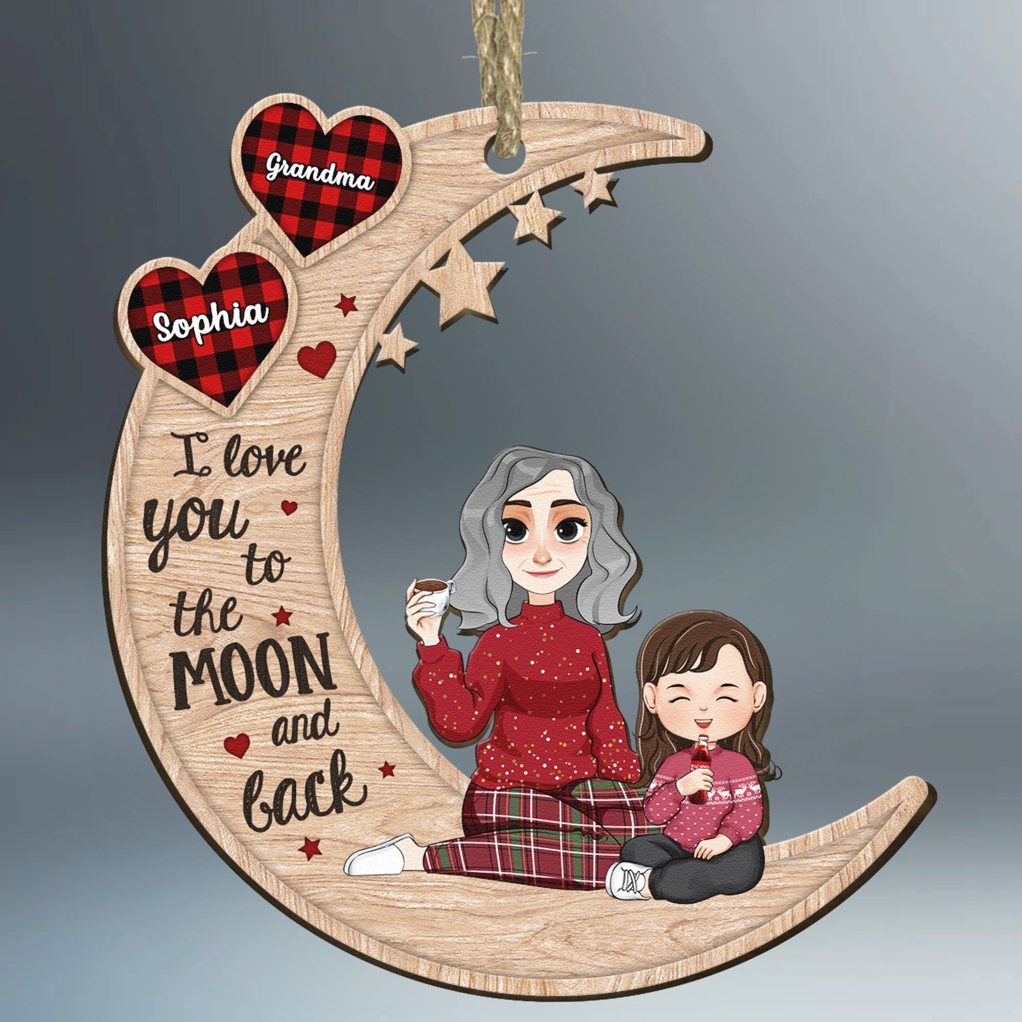 Love You To The Moon And Back - Ver 2 - Personalized Wooden Ornament