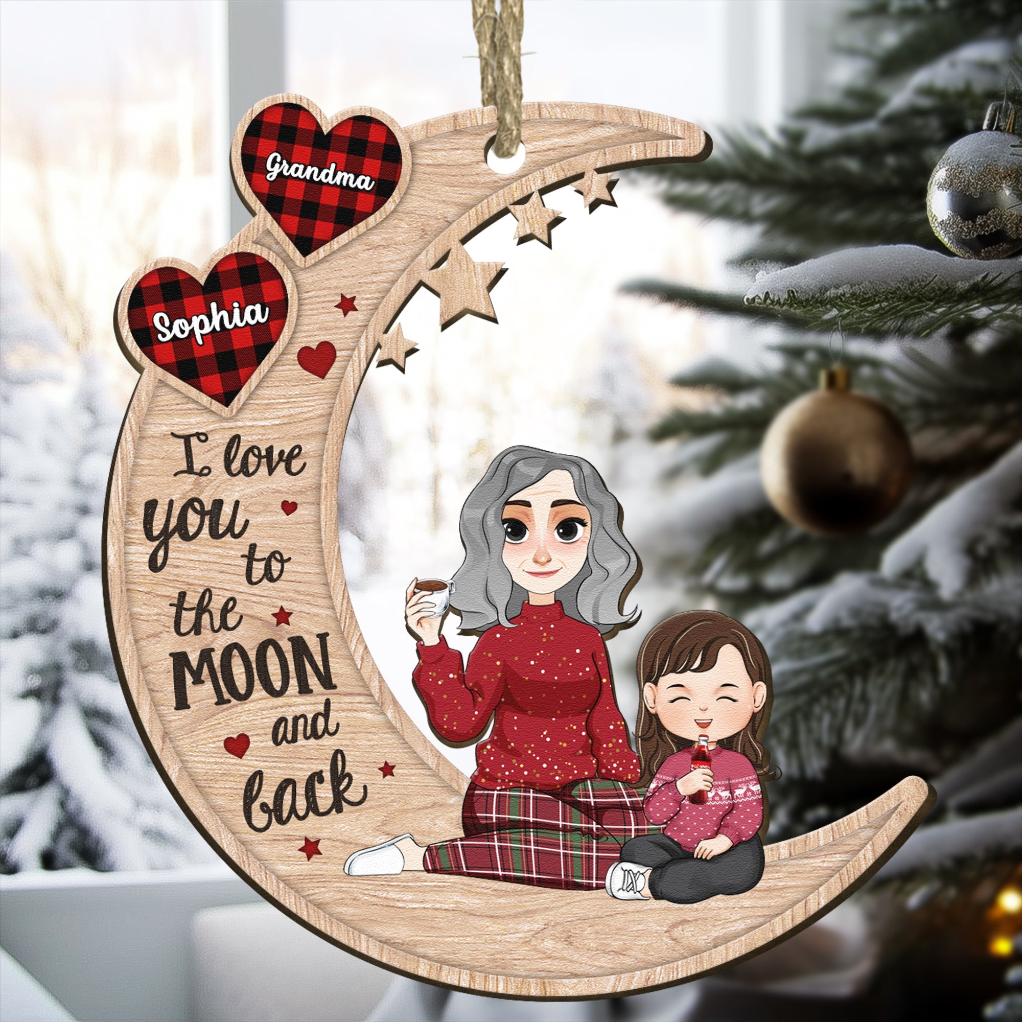 Love You To The Moon And Back - Ver 2 - Personalized Wooden Ornament