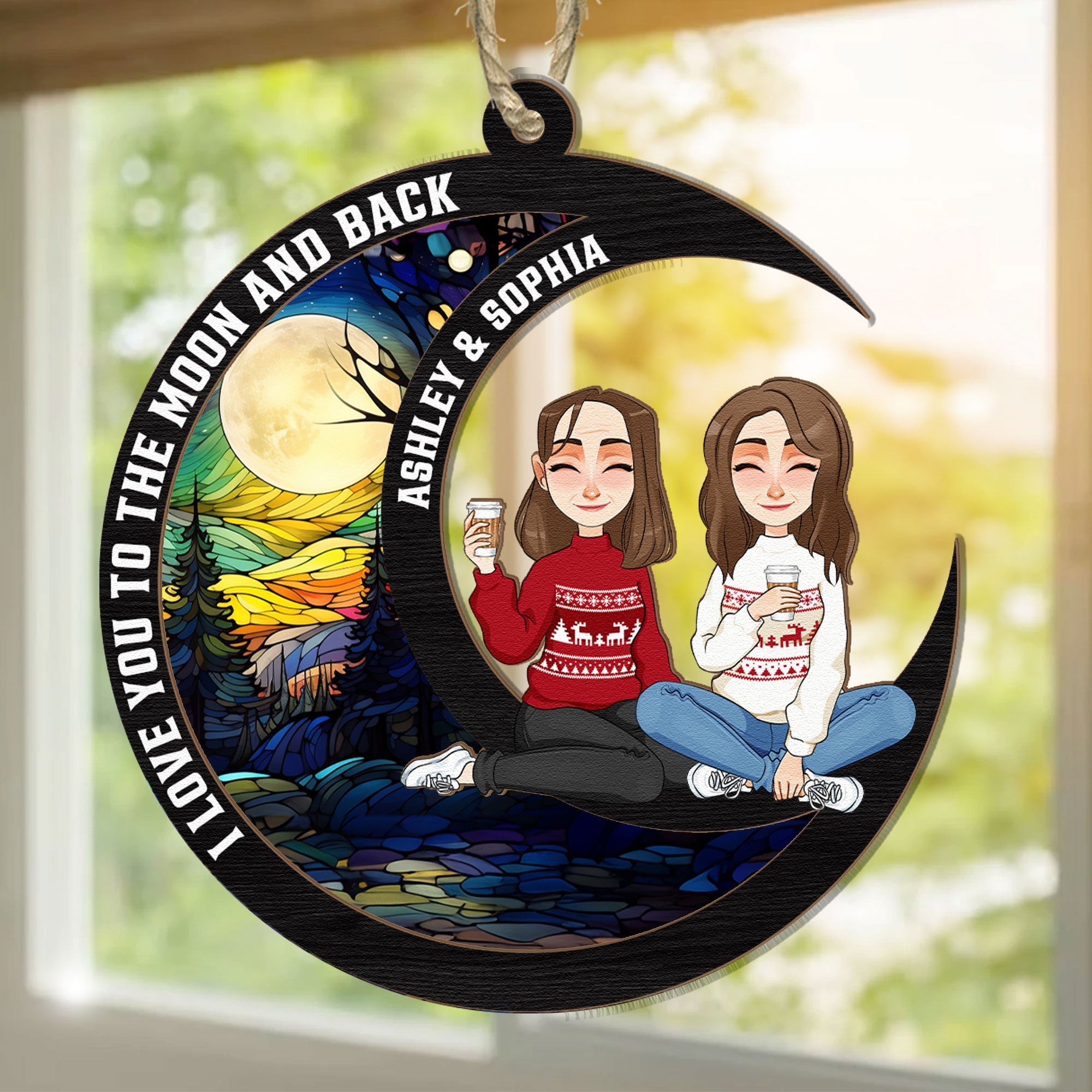 Love You To The Moon & Back - Sibling Version - Personalized Suncatcher Ornament