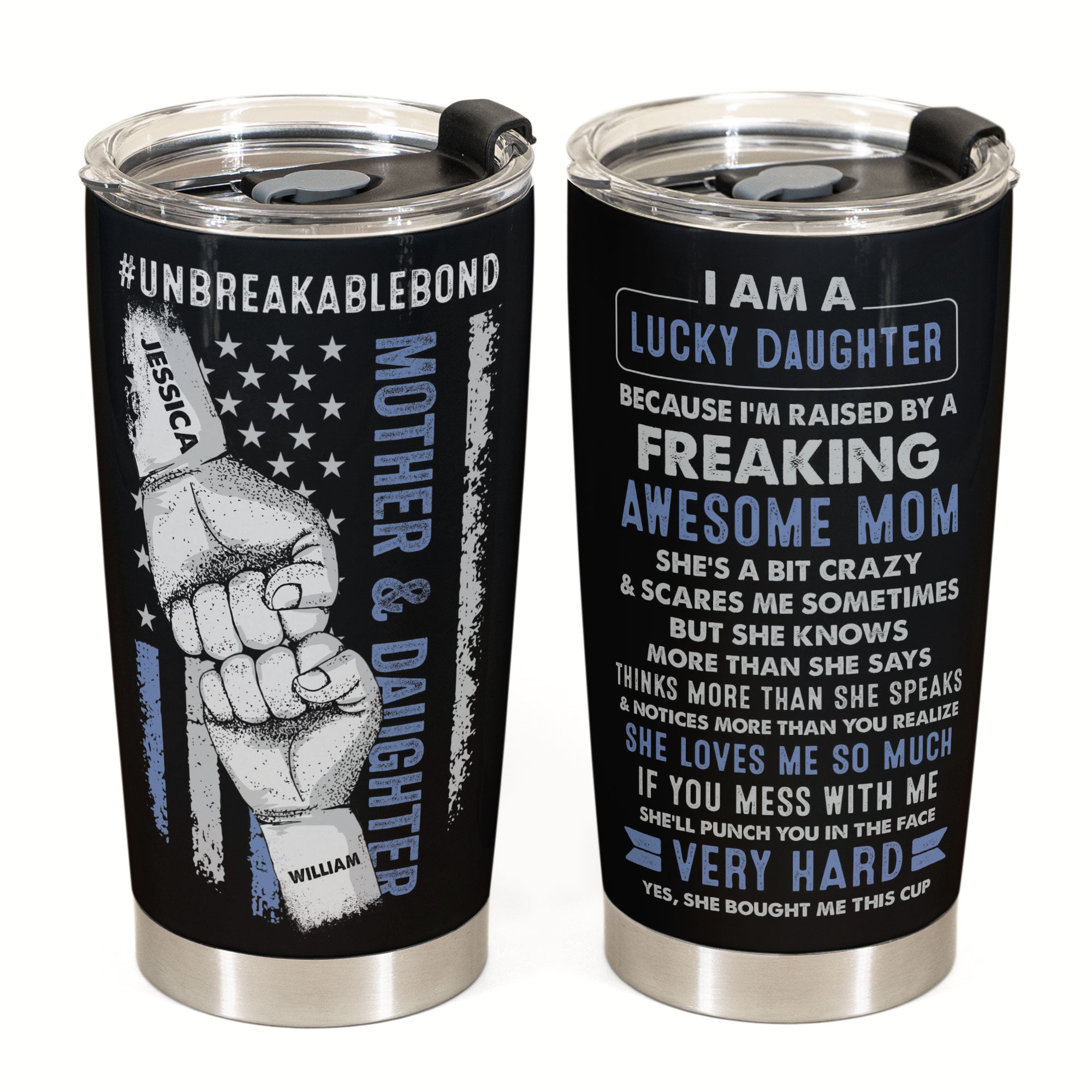 Lucky Daughter Of An Awesome Mom - Personalized Tumbler Cup - Birthday Gift For Daughter