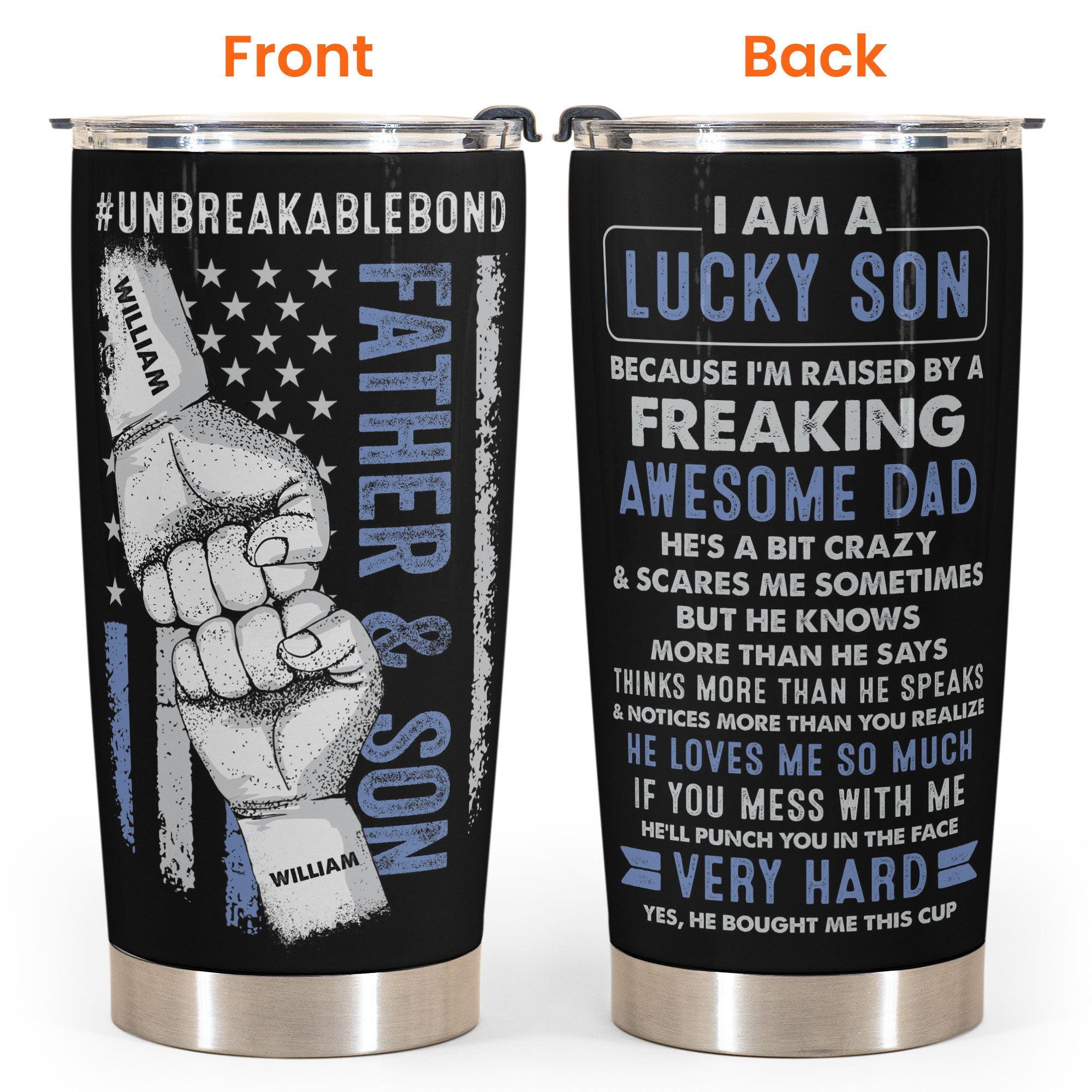 Lucky Son Of An Awesome Dad - Personalized Tumbler Cup - Christmas, Birthday Gift For Son