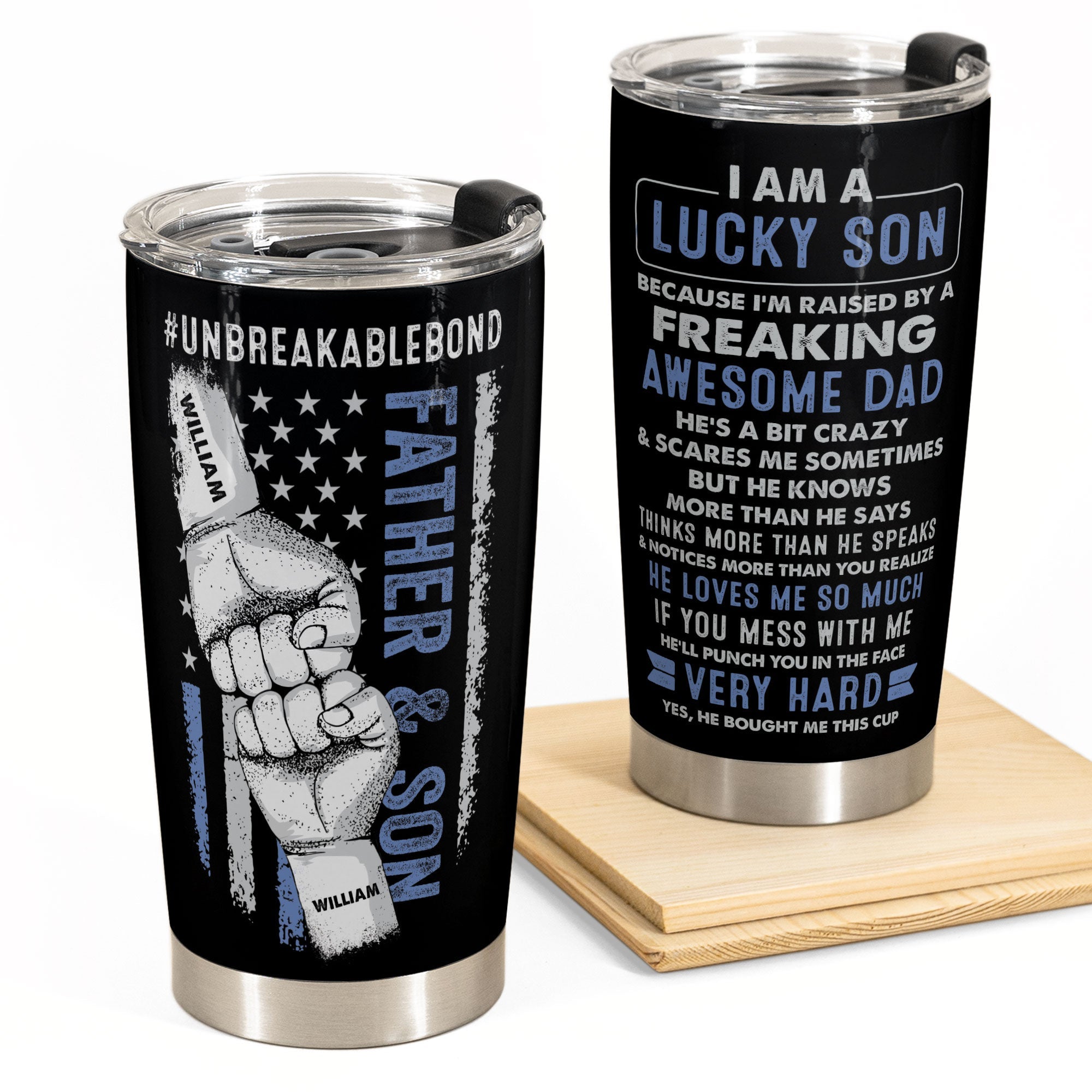 Lucky Son Of An Awesome Dad - Personalized Tumbler Cup - Christmas, Birthday Gift For Son