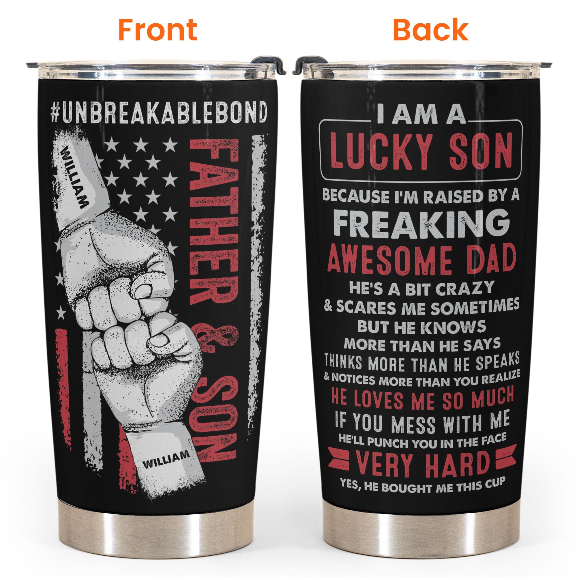 Lucky Son Of An Awesome Dad - Personalized Tumbler Cup - Christmas, Birthday Gift For Son