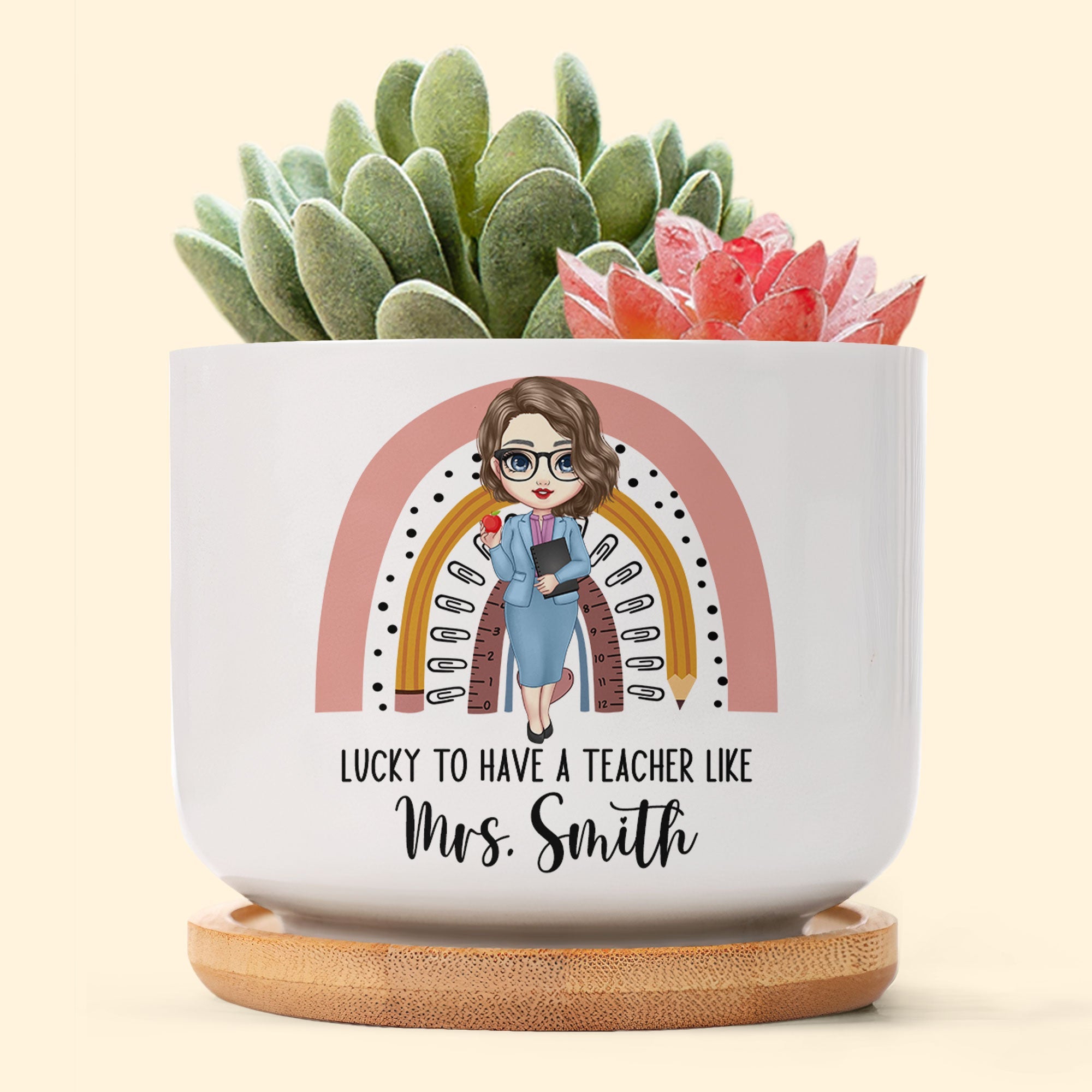 Lucky To Have A Teacher Like You - Personalized Ceramic Plant Pot