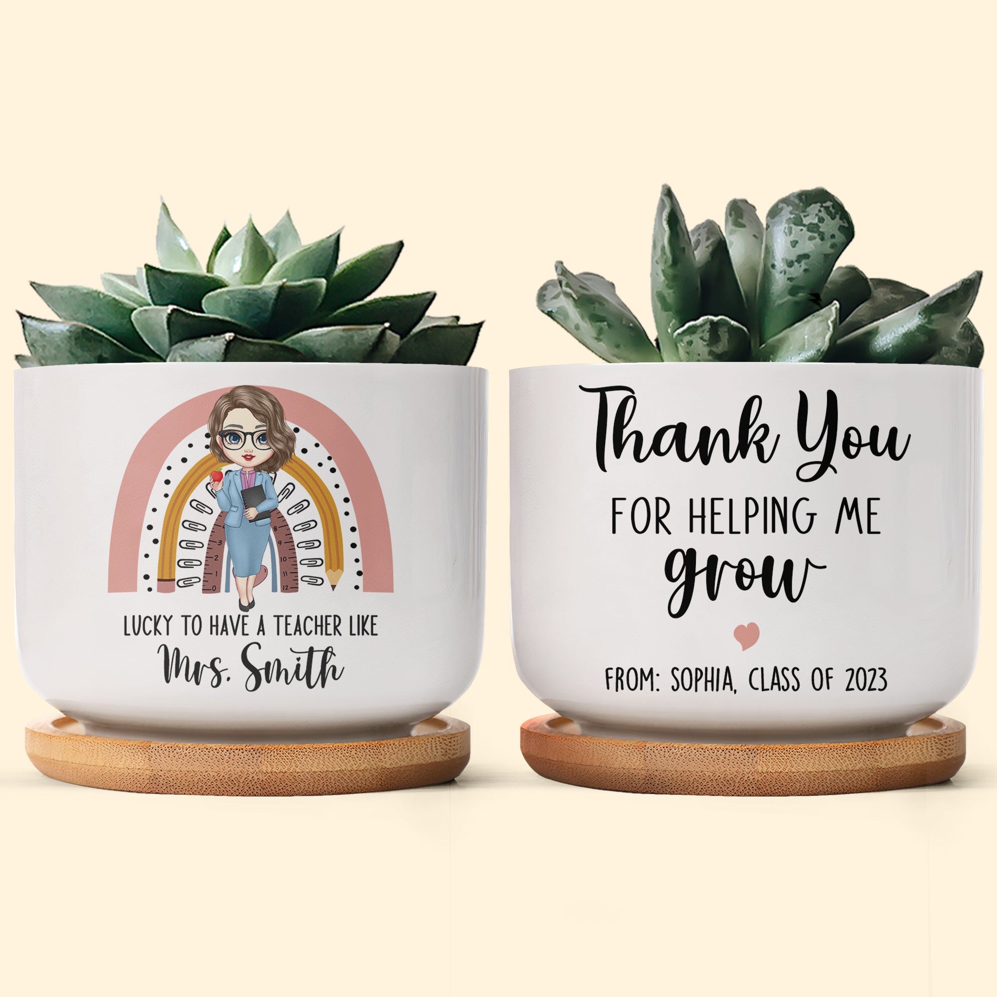 Lucky To Have A Teacher Like You - Personalized Ceramic Plant Pot