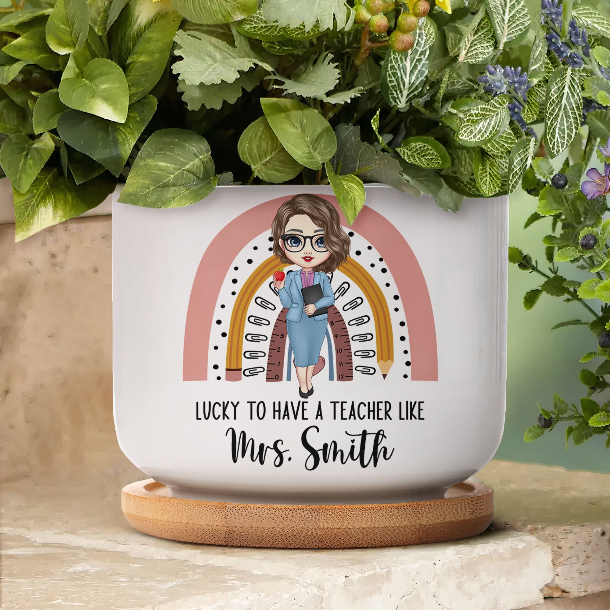 Lucky To Have A Teacher Like You - Personalized Ceramic Plant Pot