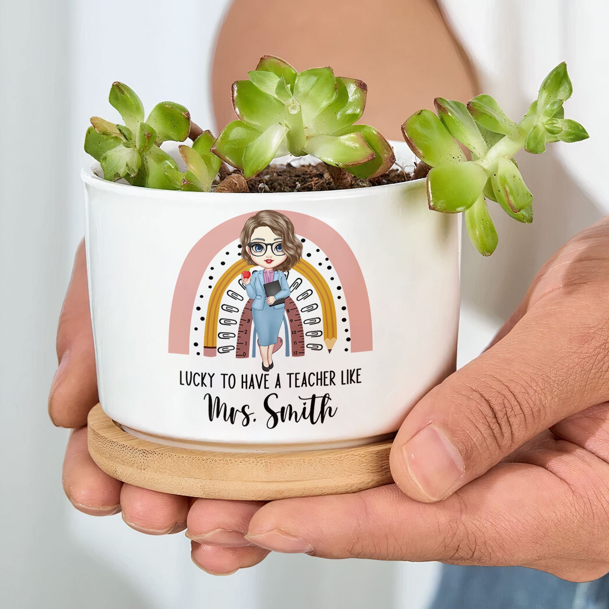 Lucky To Have A Teacher Like You - Personalized Ceramic Plant Pot