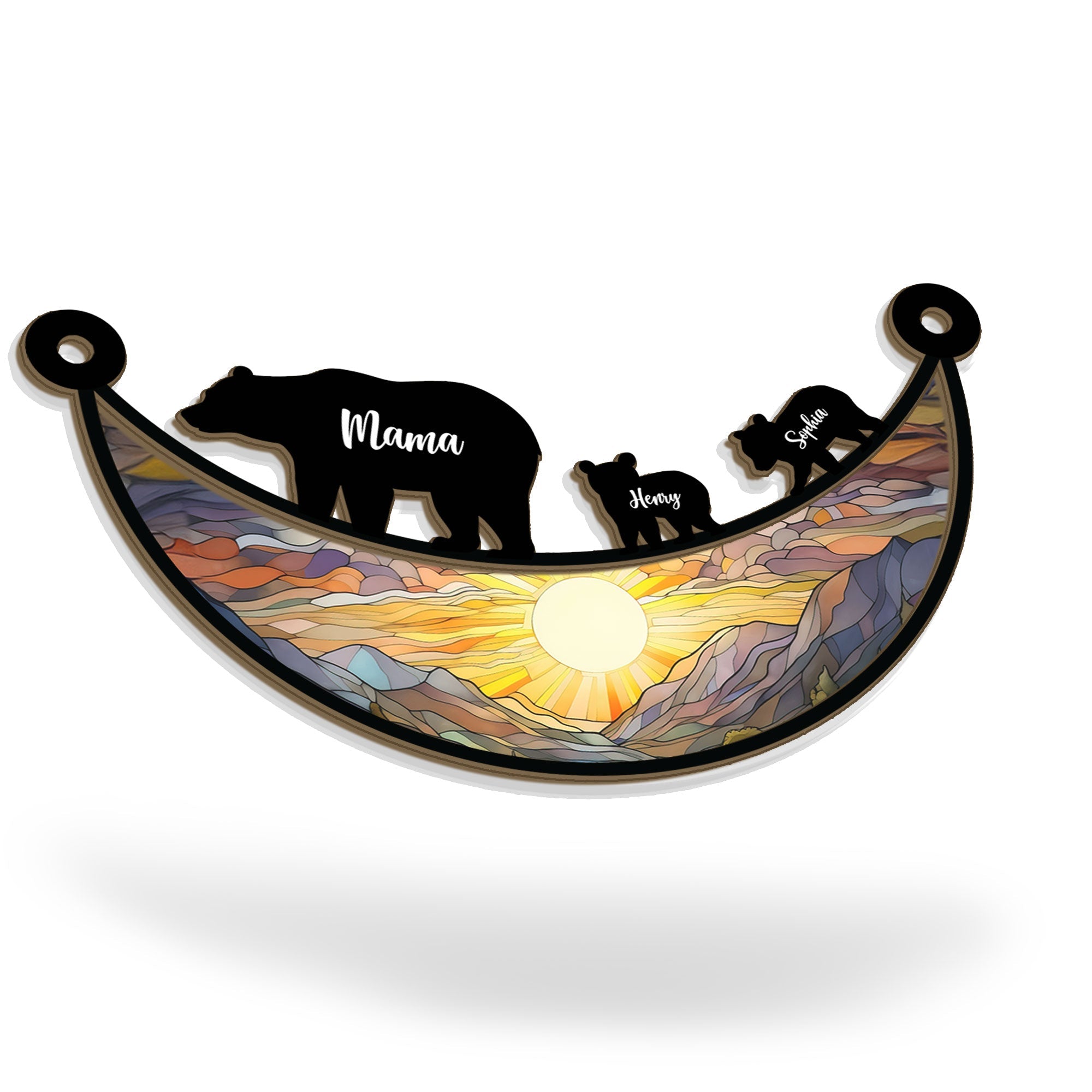 Mama Bear On The Moon - Personalized Window Hanging Suncatcher Ornament