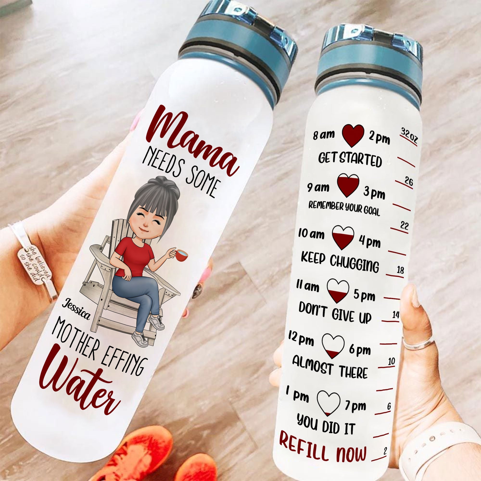 Mama Needs Some Mother Effing Water - Personalized Water Tracker Bottle - Birthday, Funny , Mother's Day Gift For Mom, Grandma, Nana, Gigi