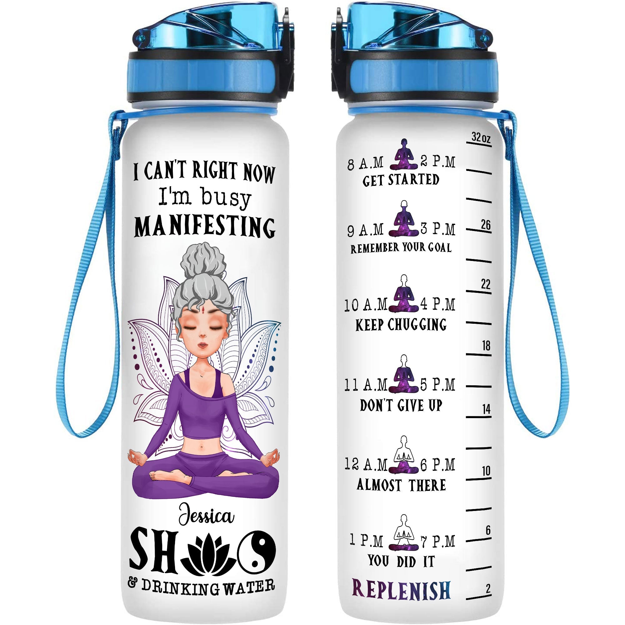 Manifesting Shit And Drinking Water - Personalized Water Tracker Bottle  - Birthday, Motivation Gift For Her, Girl, Woman, Yoga Lovers