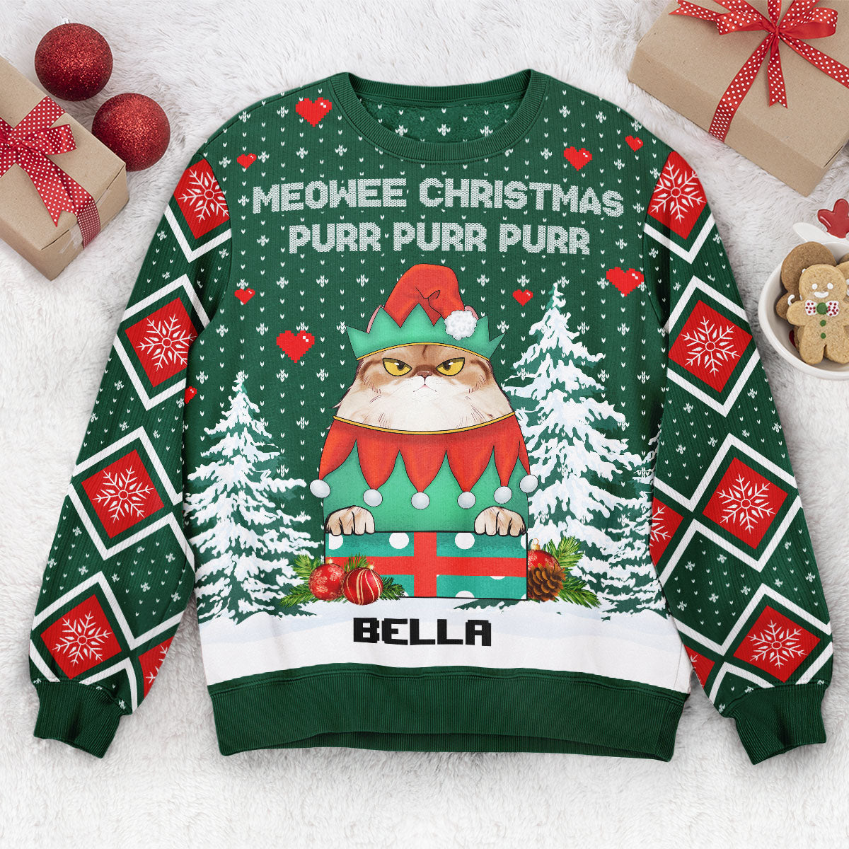 Meowee Christmas Purr Purr Purr - Personalized Ugly Christmas Sweater