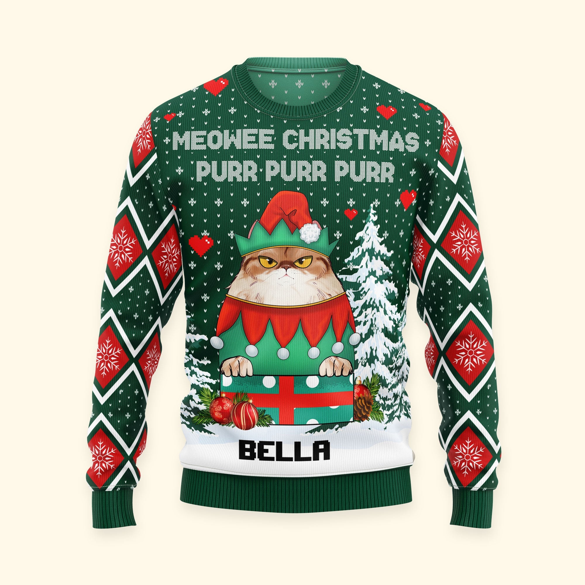 Meowee Christmas Purr Purr Purr - Personalized Ugly Christmas Sweater