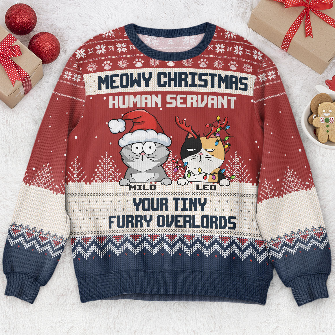 Meowy Christmas Human Servant  - Personalized Ugly Sweater