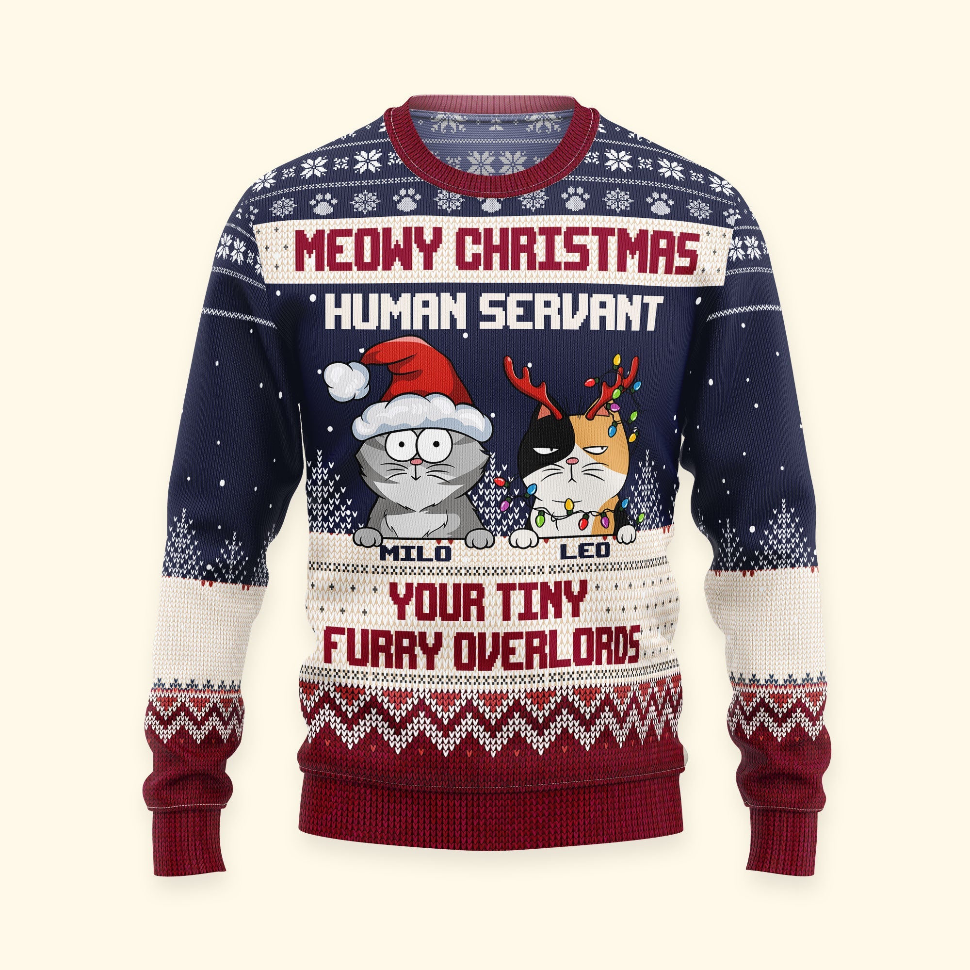 Meowy Christmas Human Servant  - Personalized Ugly Sweater