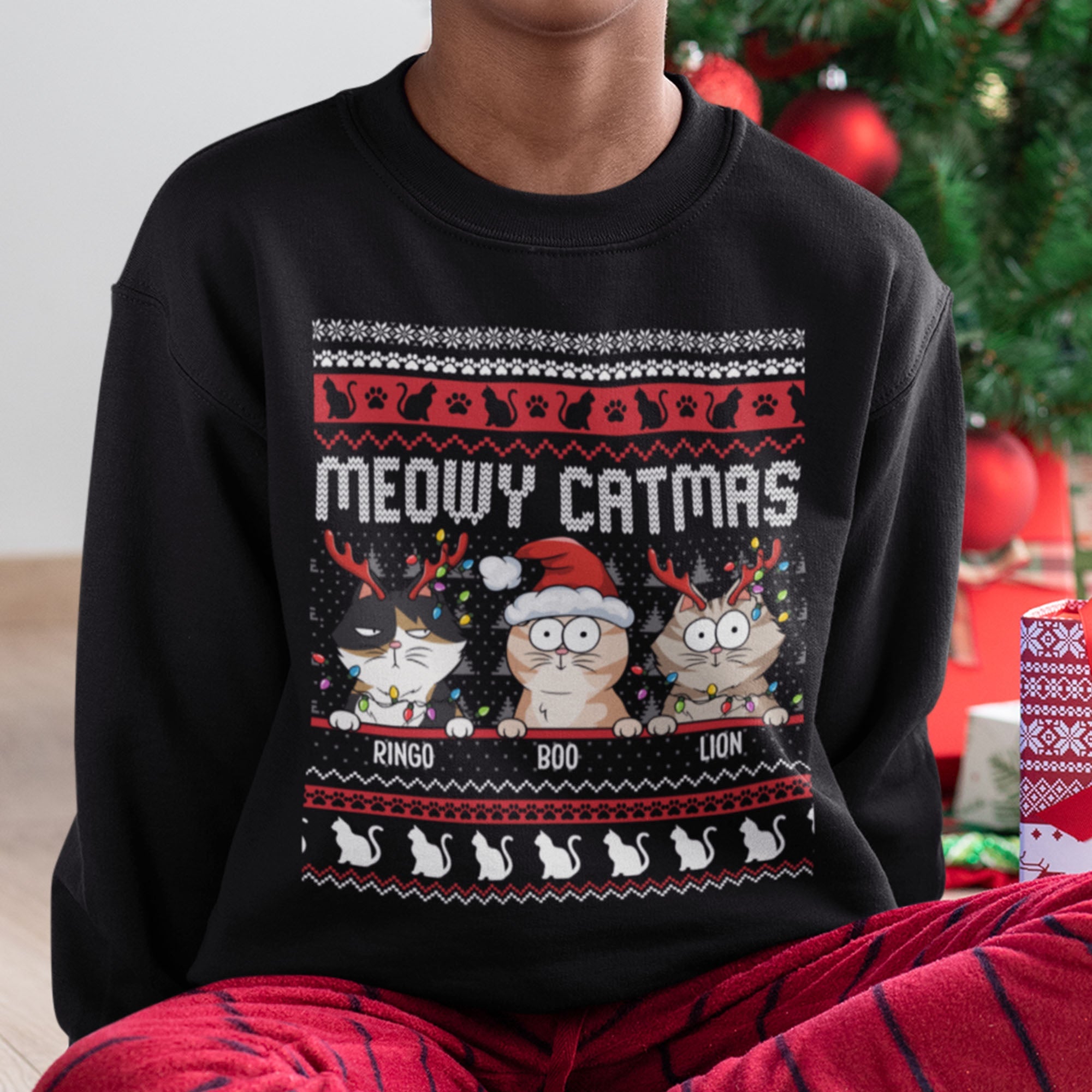 Meowy Catmas Ugly Christmas Pattern - Personalized Sweatshirt