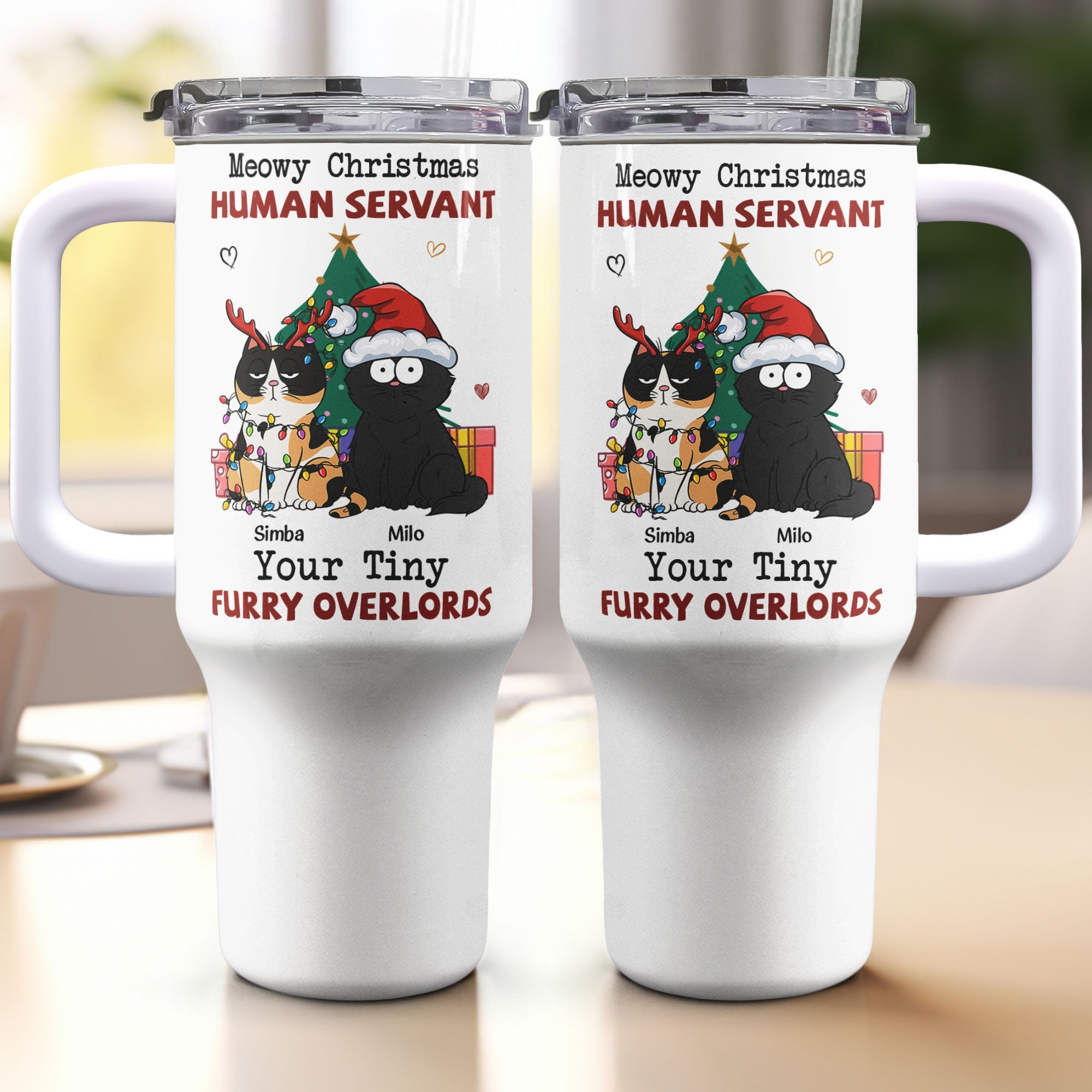 Meowy Christmas, Human Servant - Personalized 40oz Tumbler With Straw