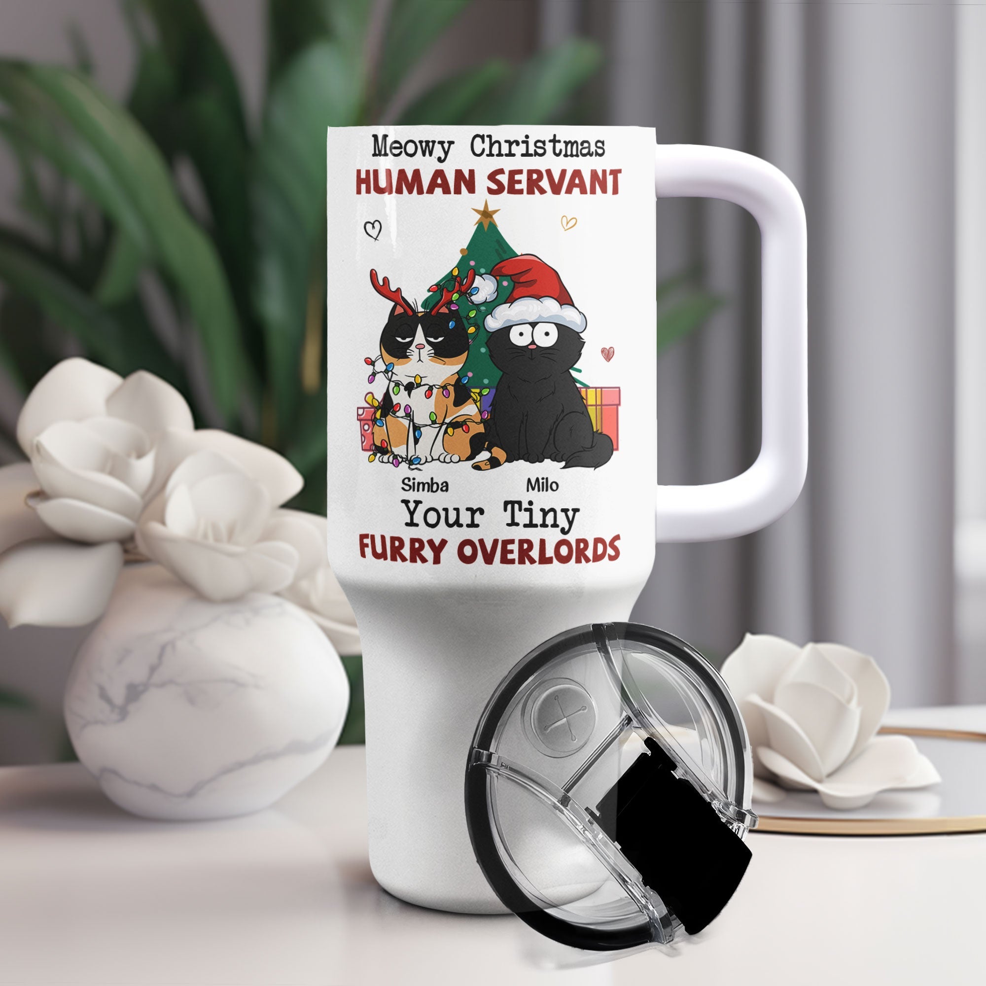 Meowy Christmas, Human Servant - Personalized 40oz Tumbler With Straw