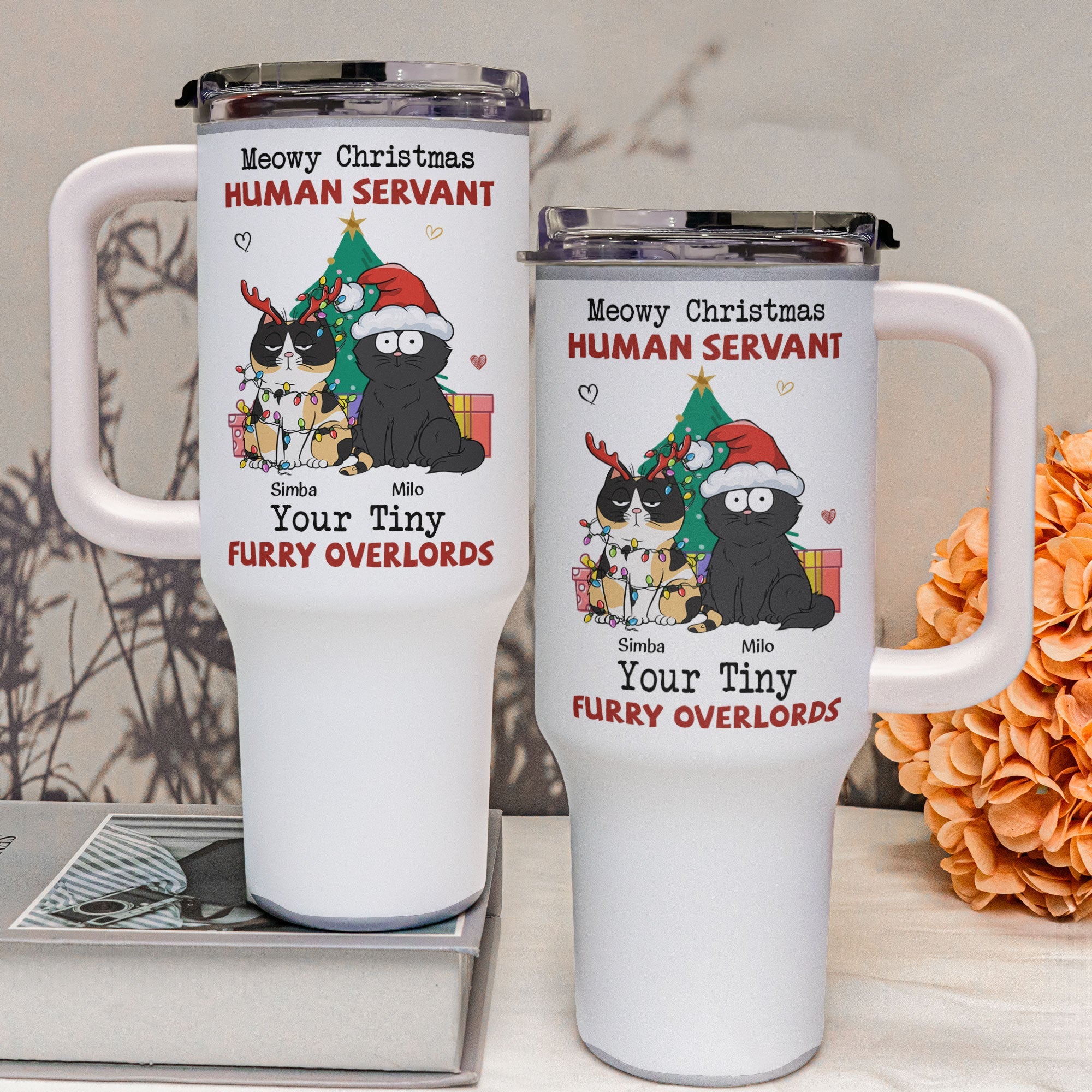 Meowy Christmas, Human Servant - Personalized 40oz Tumbler With Straw