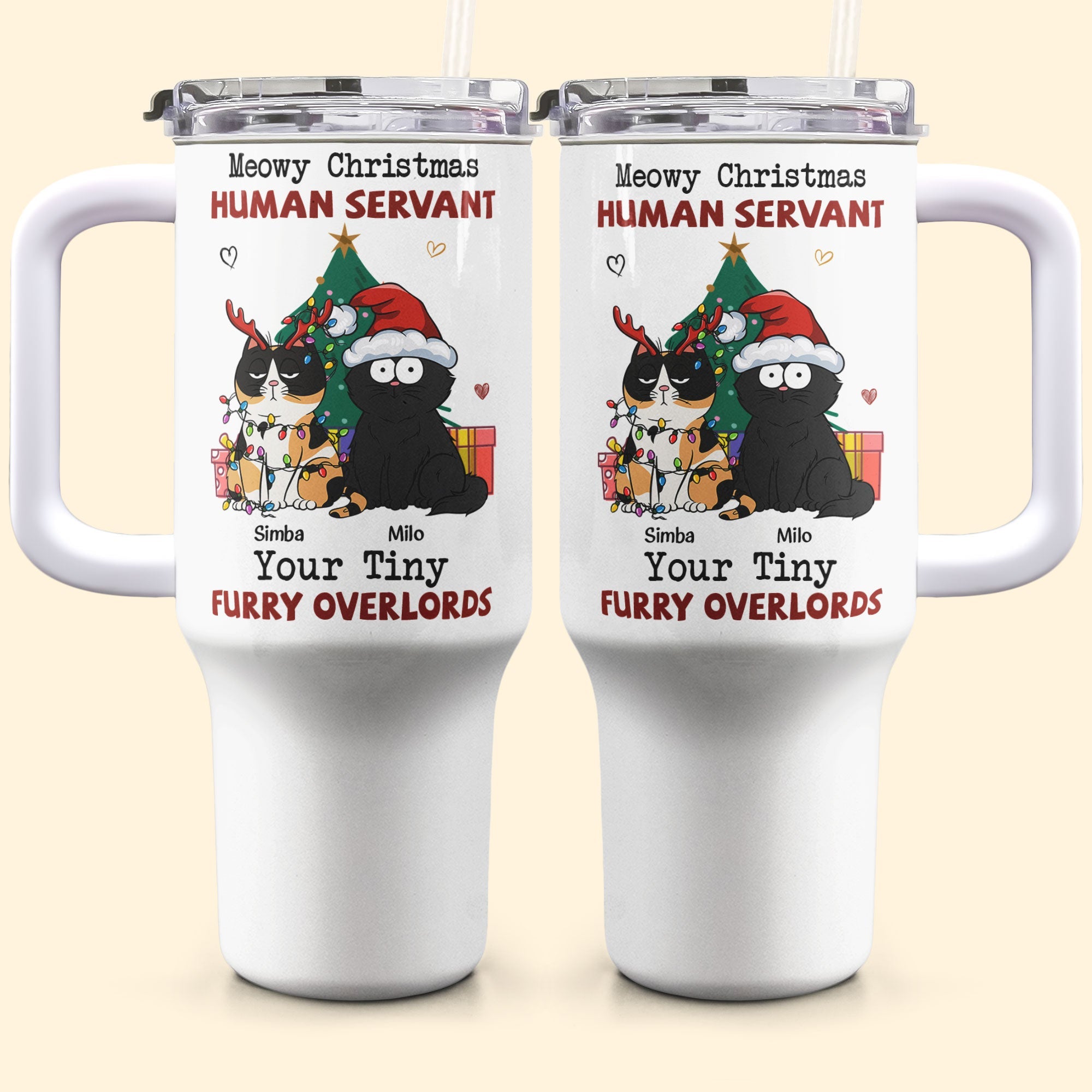 Meowy Christmas, Human Servant - Personalized 40oz Tumbler With Straw