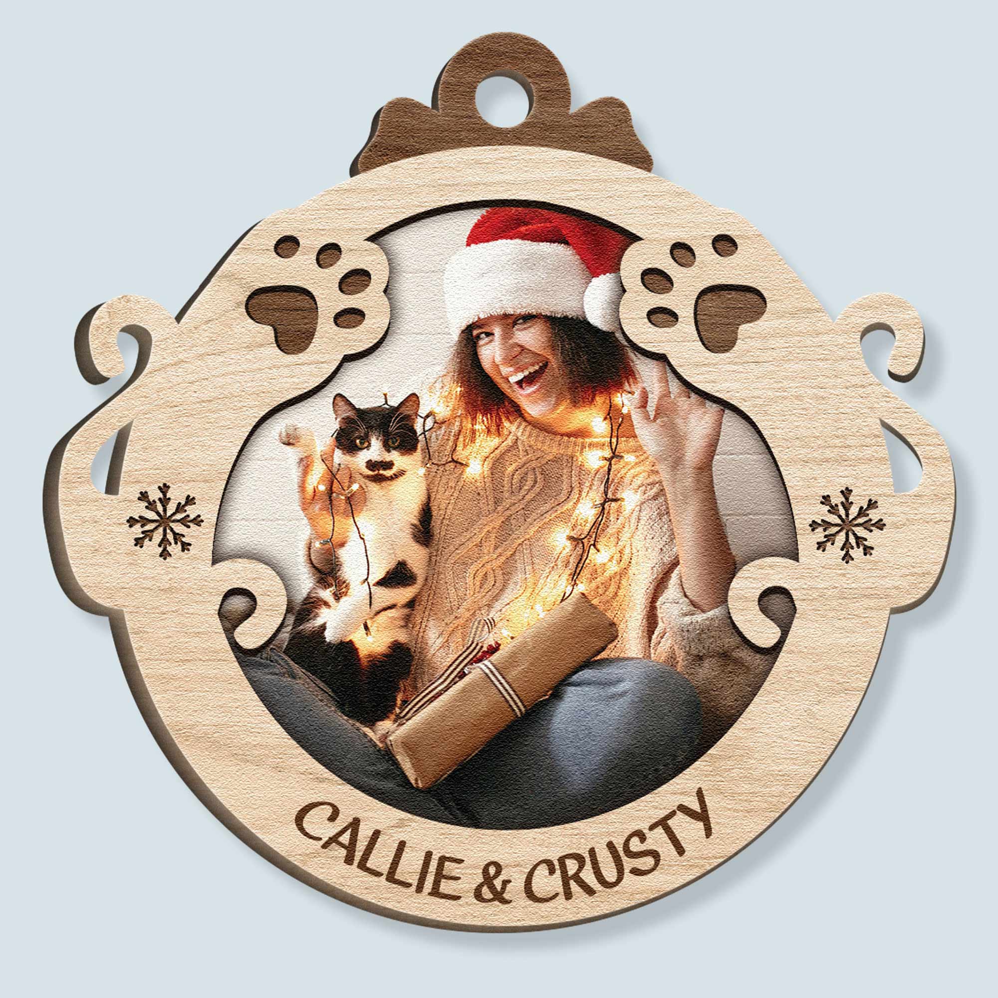 Meowy Christmas - Personalized Custom Shaped Wooden Photo Ornament