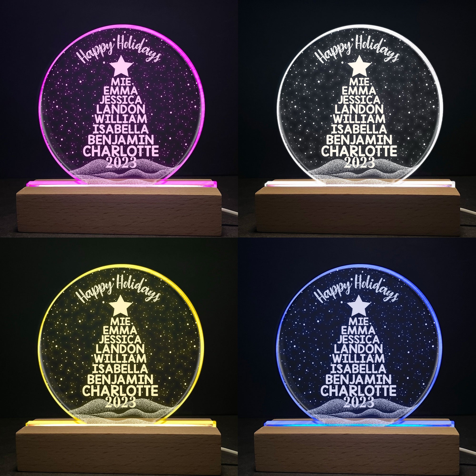 Merry Christmas Custom Family Names 2023 Christmas Tree - Personalized LED Light