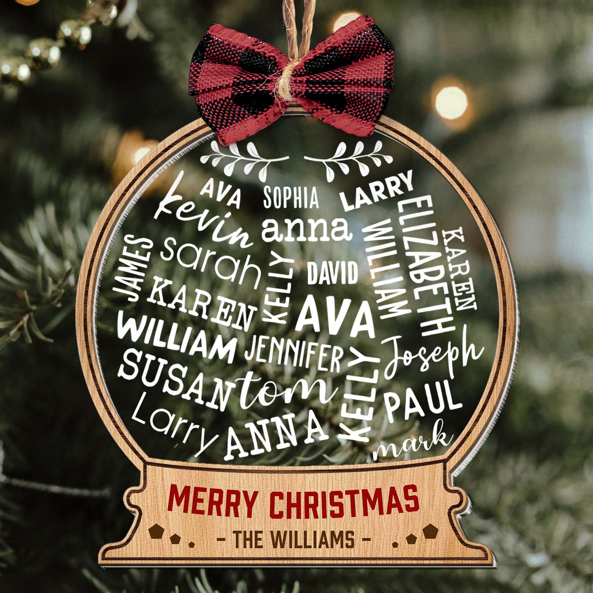 Merry Christmas Family - Personalized Wood And Acrylic Ornament