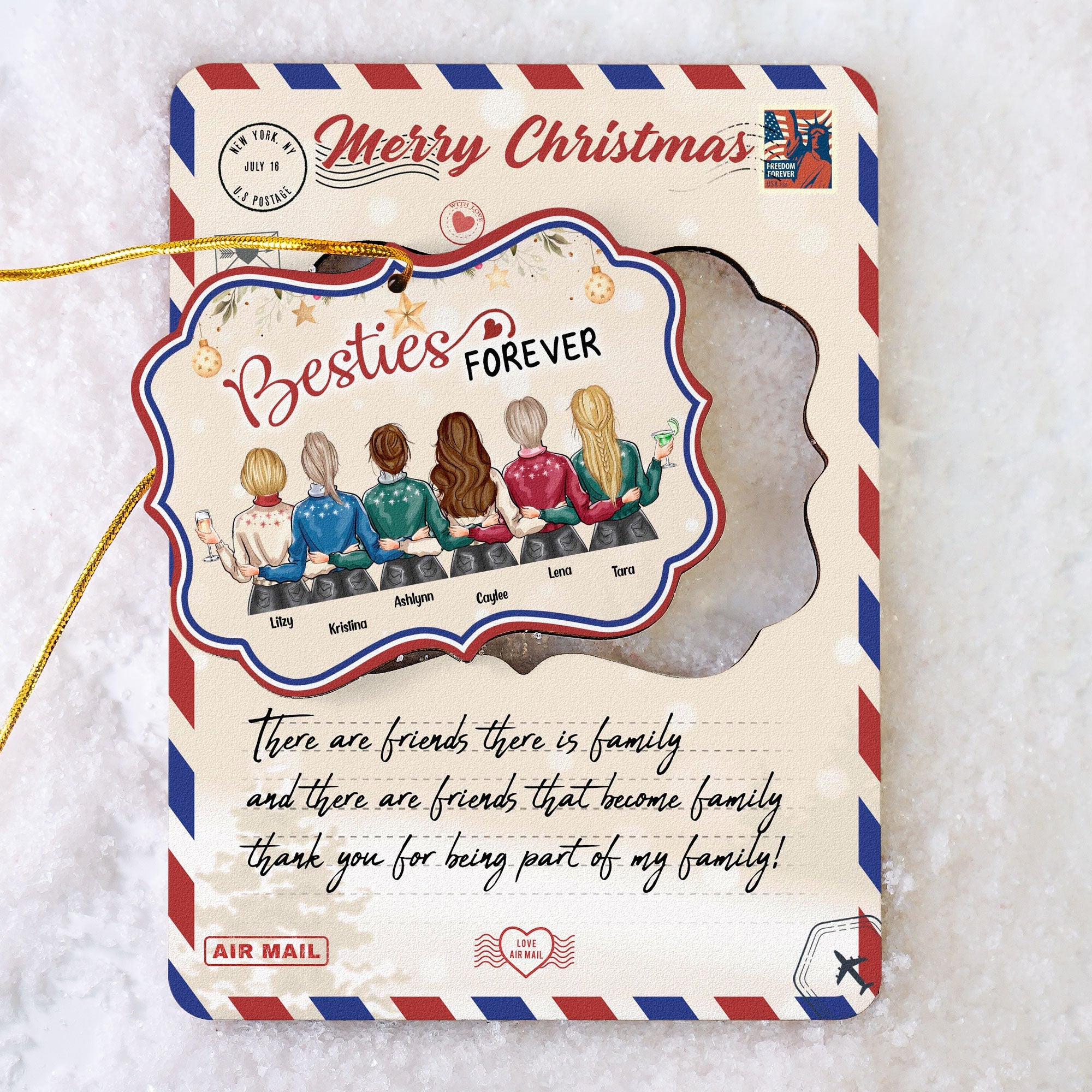 Merry Christmas My Besties - Personalized Wooden Card With Pop Out Ornament - Christmas Gifts For Besties, BFF, Sisters, Sistas