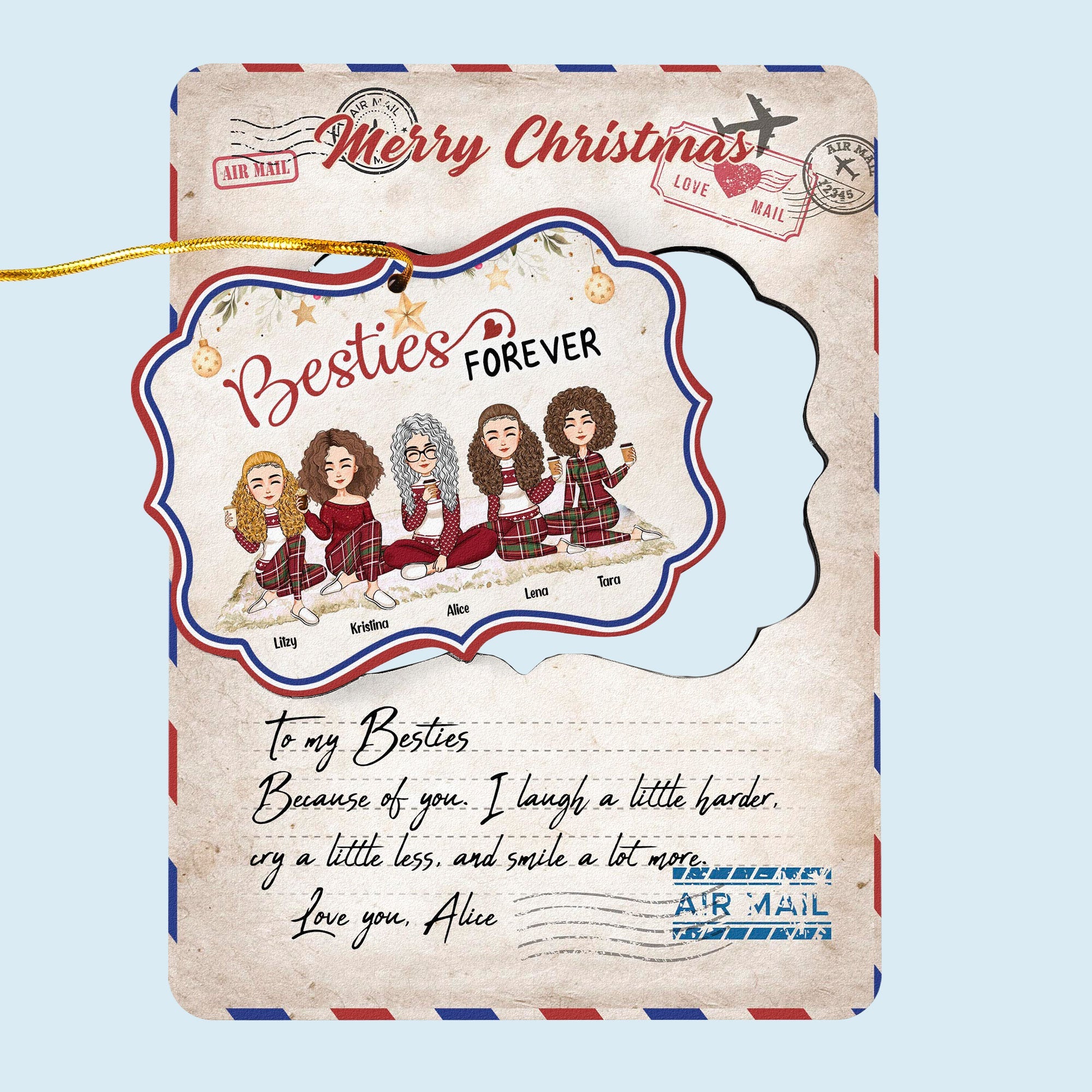 Merry Christmas My Besties Ver 2 - Personalized Wooden Card With Pop Out Ornament - Christmas Gifts For Besties, BFF, Sisters, Sistas