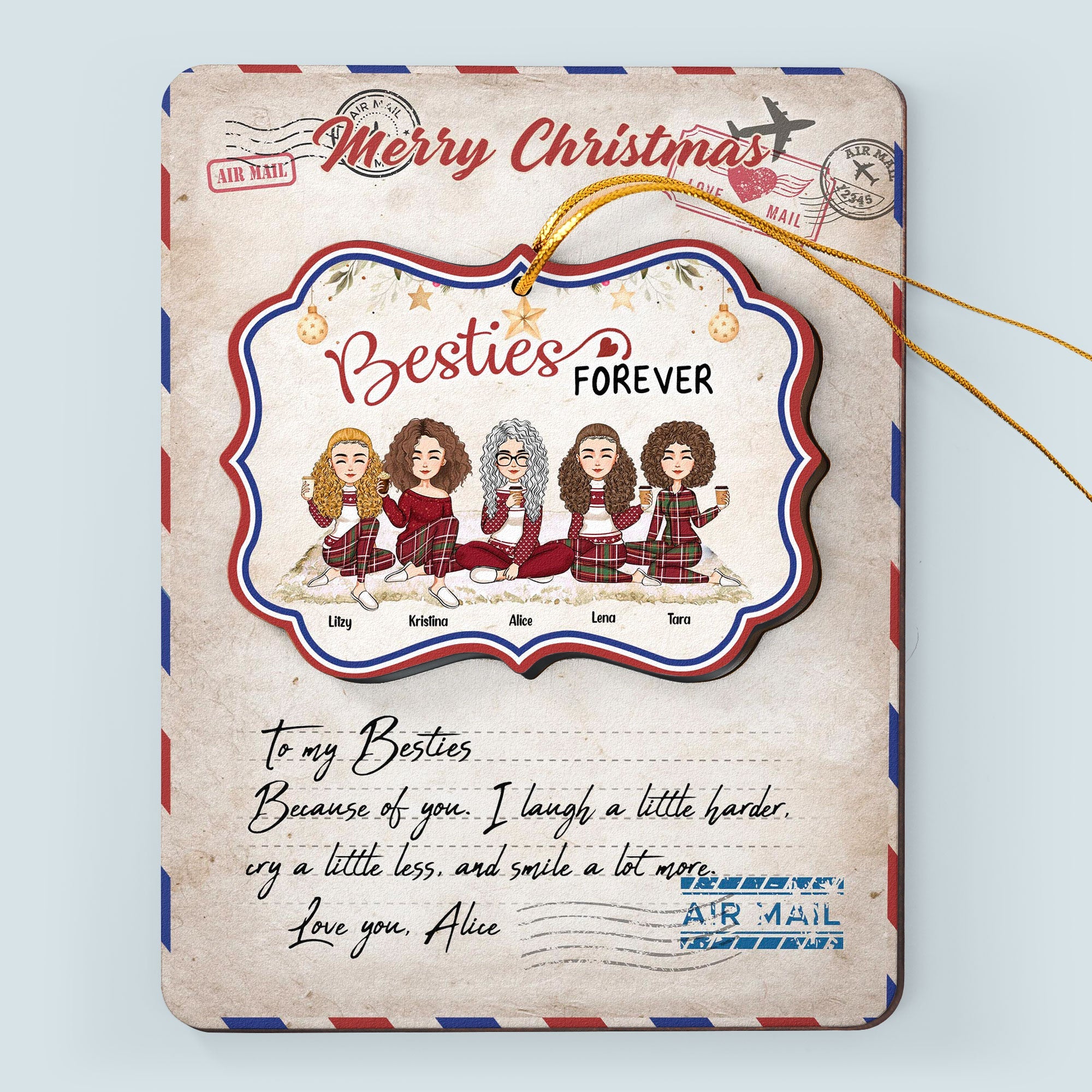 Merry Christmas My Besties Ver 2 - Personalized Wooden Card With Pop Out Ornament - Christmas Gifts For Besties, BFF, Sisters, Sistas