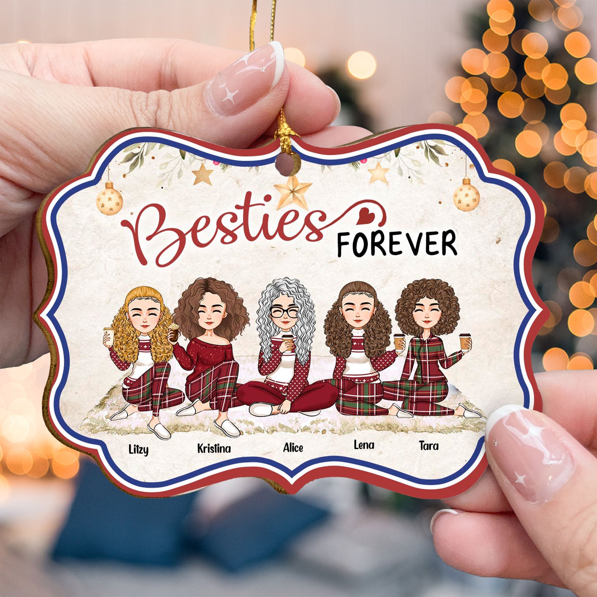 Merry Christmas My Besties Ver 2 - Personalized Wooden Card With Pop Out Ornament - Christmas Gifts For Besties, BFF, Sisters, Sistas