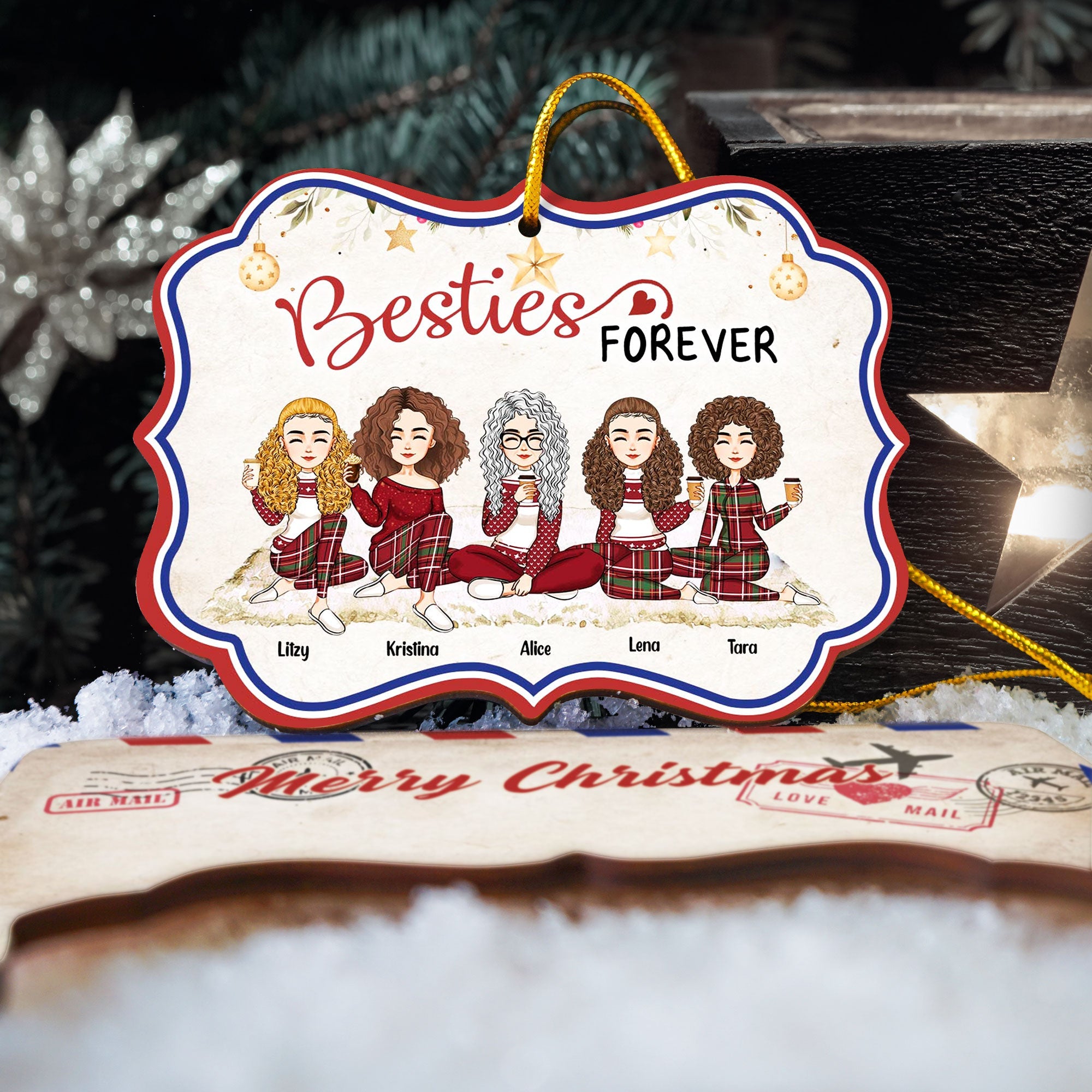 Merry Christmas My Besties Ver 2 - Personalized Wooden Card With Pop Out Ornament - Christmas Gifts For Besties, BFF, Sisters, Sistas