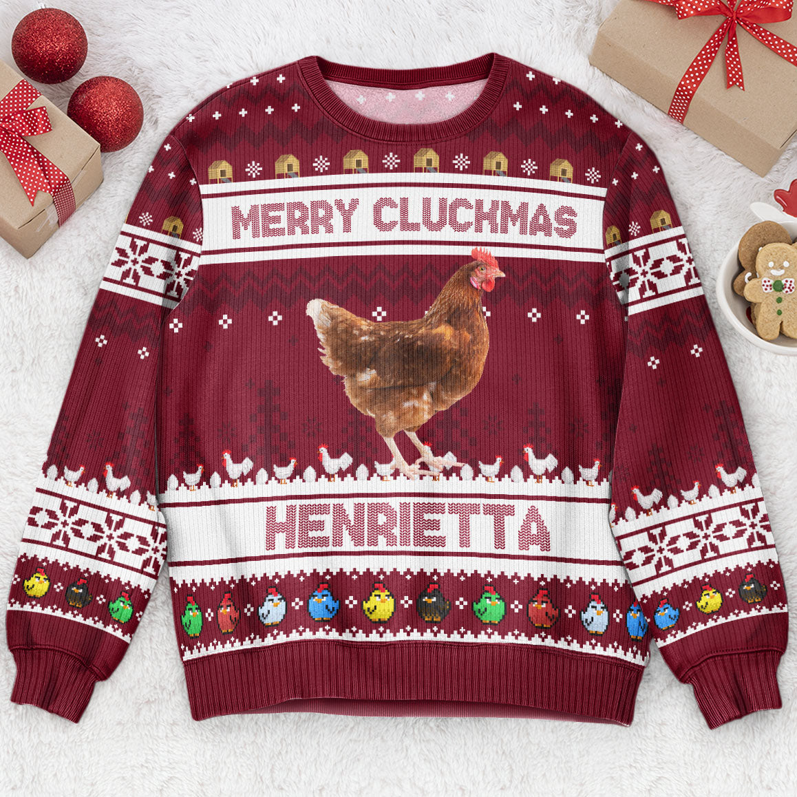 Merry Cluckmas Chicken Farmers Clucker Bird - Personalized Photo Ugly Sweater