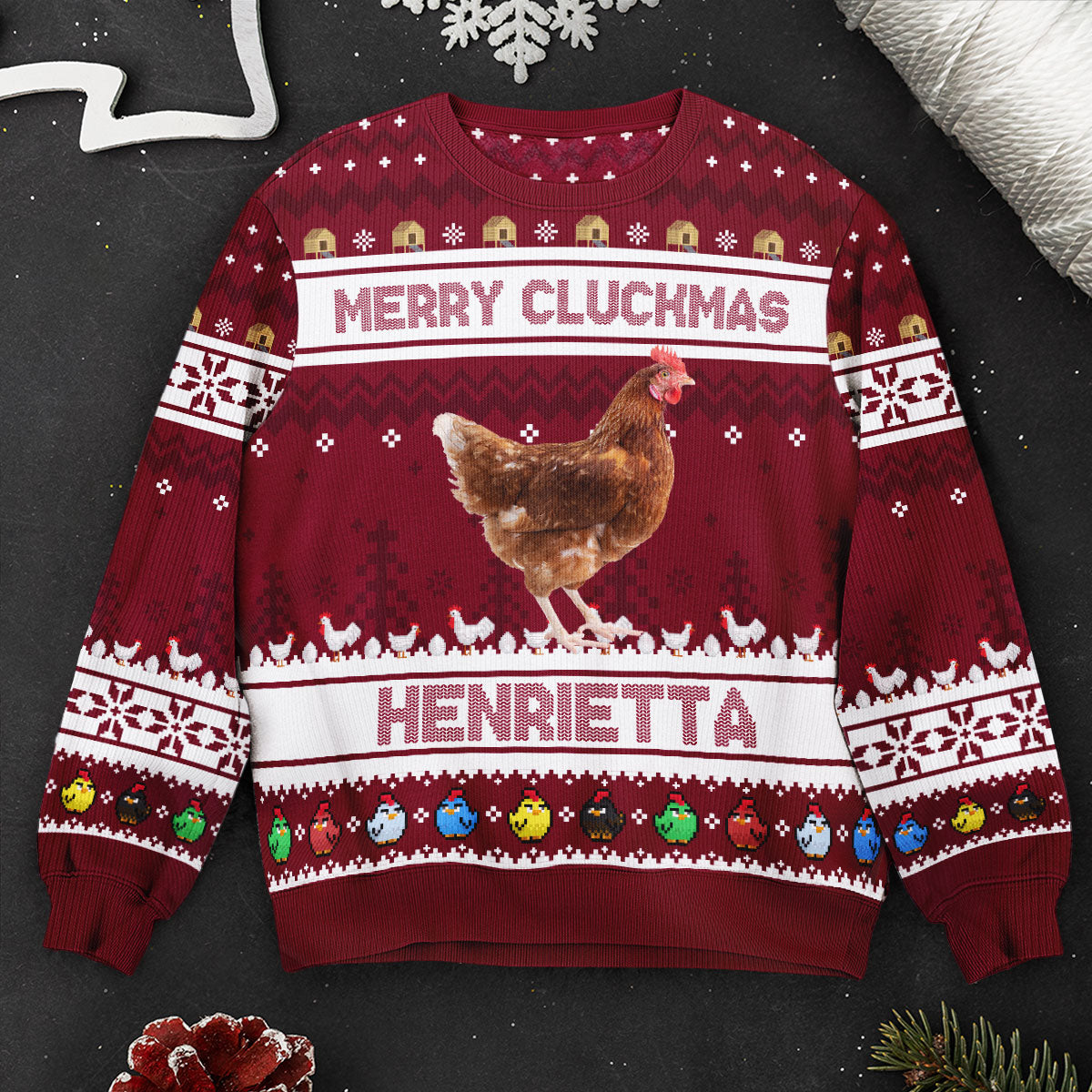 Merry Cluckmas Chicken Farmers Clucker Bird - Personalized Photo Ugly Sweater