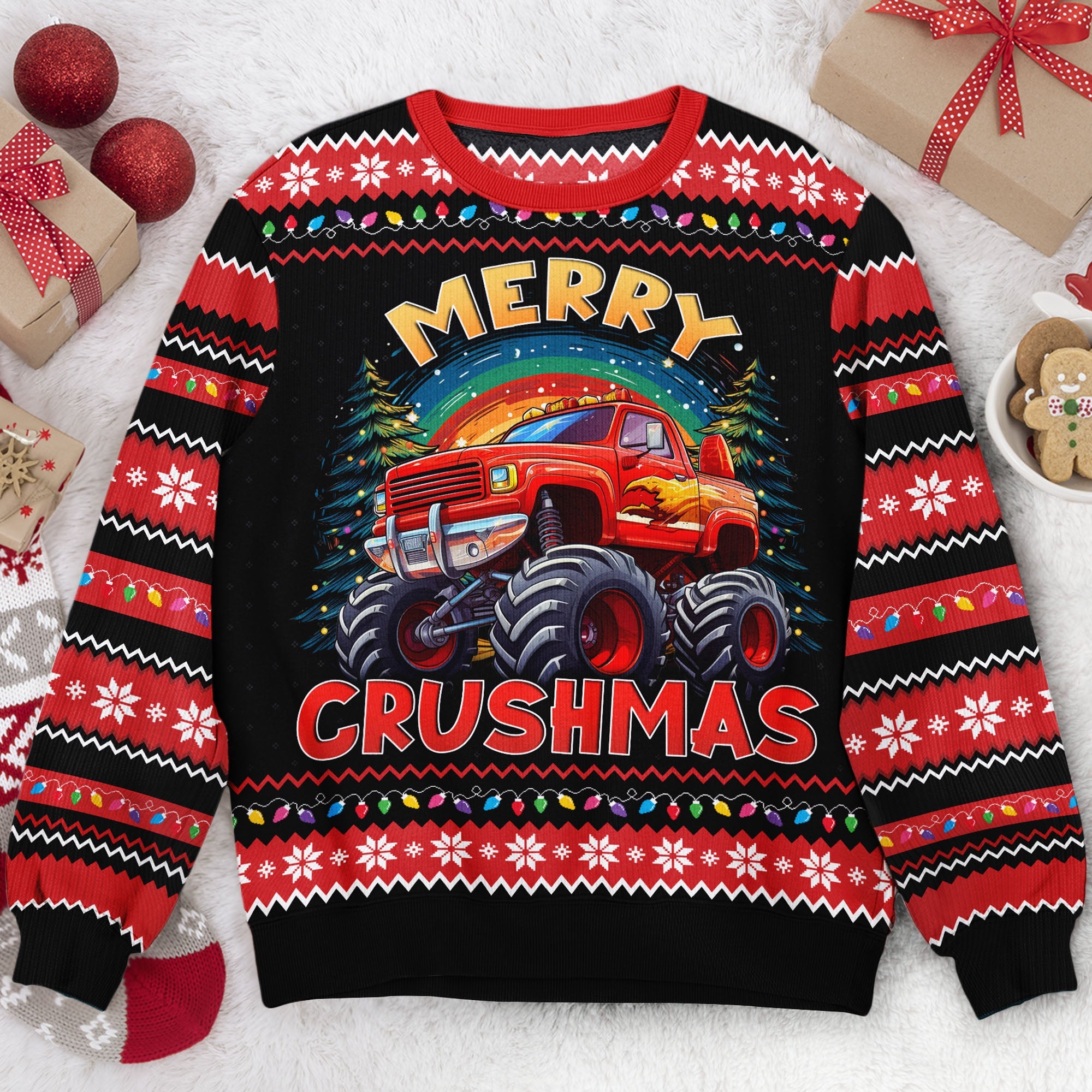 Merry Crushmas Monster Truck Christmas For Kids - Personalized Ugly Sweater