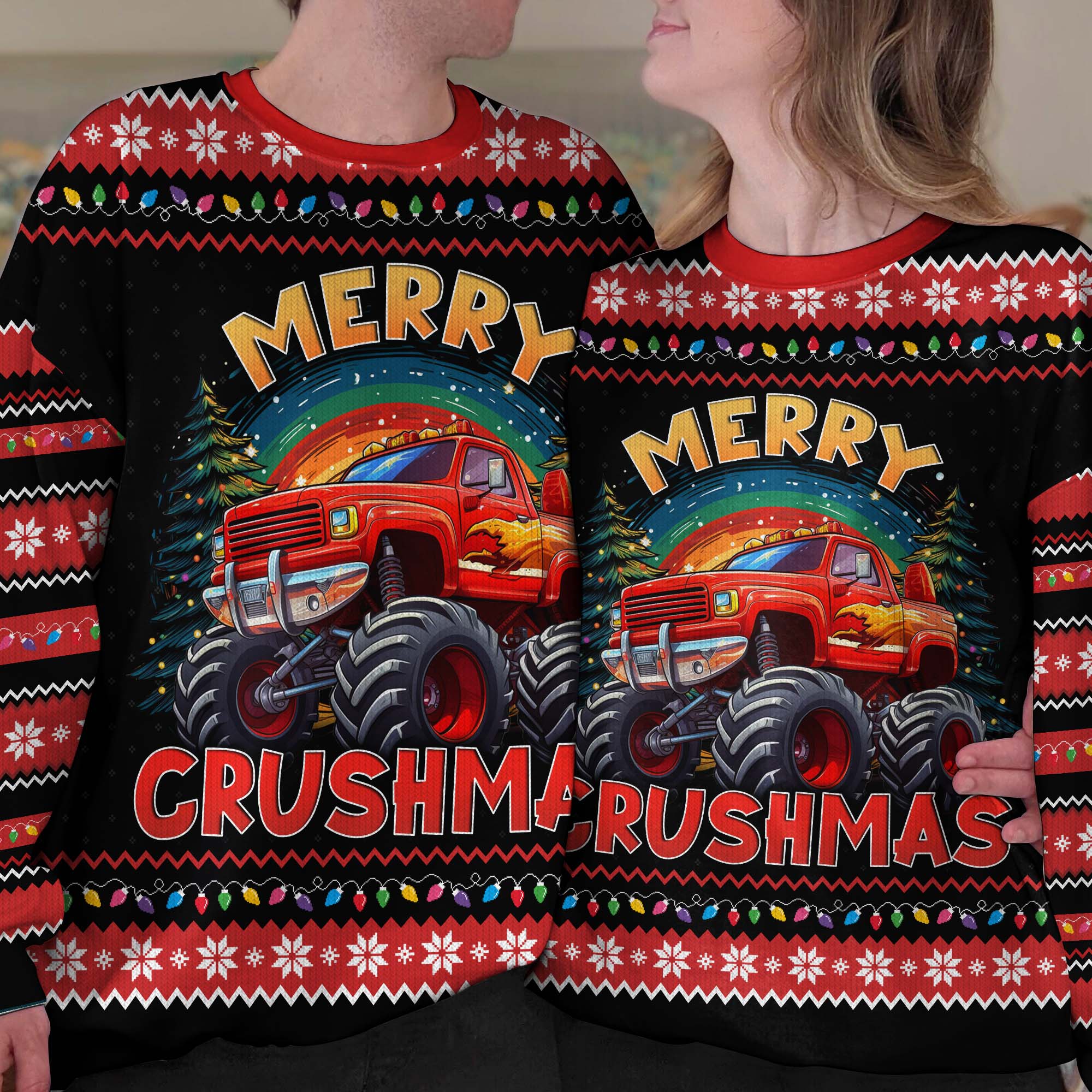 Merry Crushmas Monster Truck Christmas For Kids - Personalized Ugly Sweater