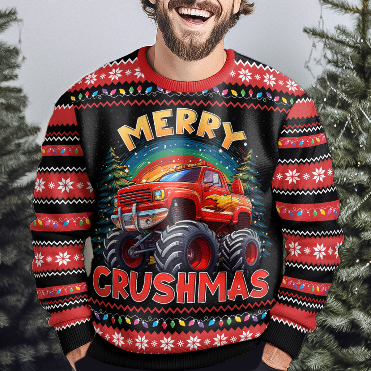 Merry Crushmas Monster Truck Christmas For Kids - Personalized Ugly Sweater