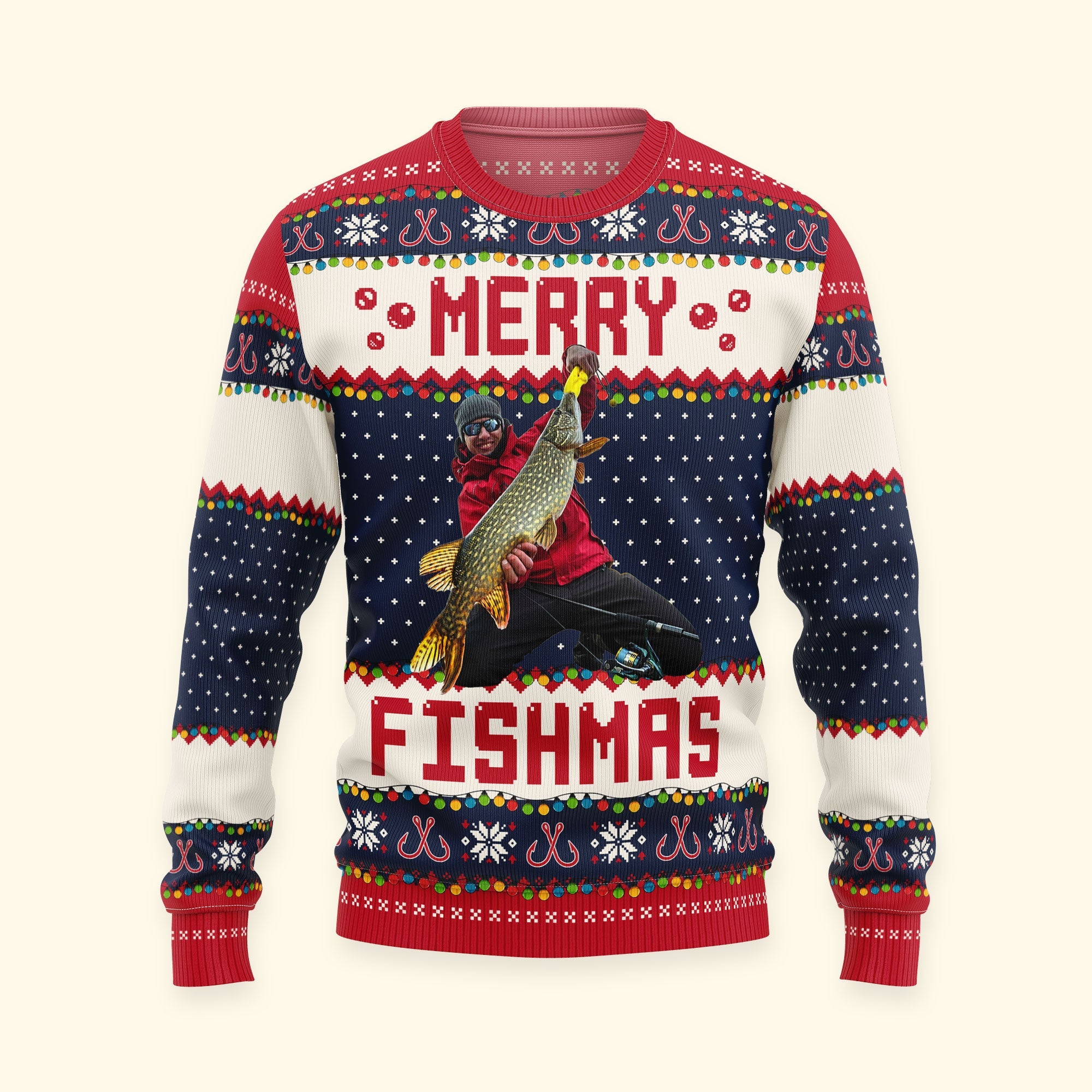 Merry Fishmas Gift For Fishing Lovers - Personalized Photo Ugly Sweater